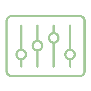 Graphic of a sound mixer or audio equalizer with five vertical sliders.
