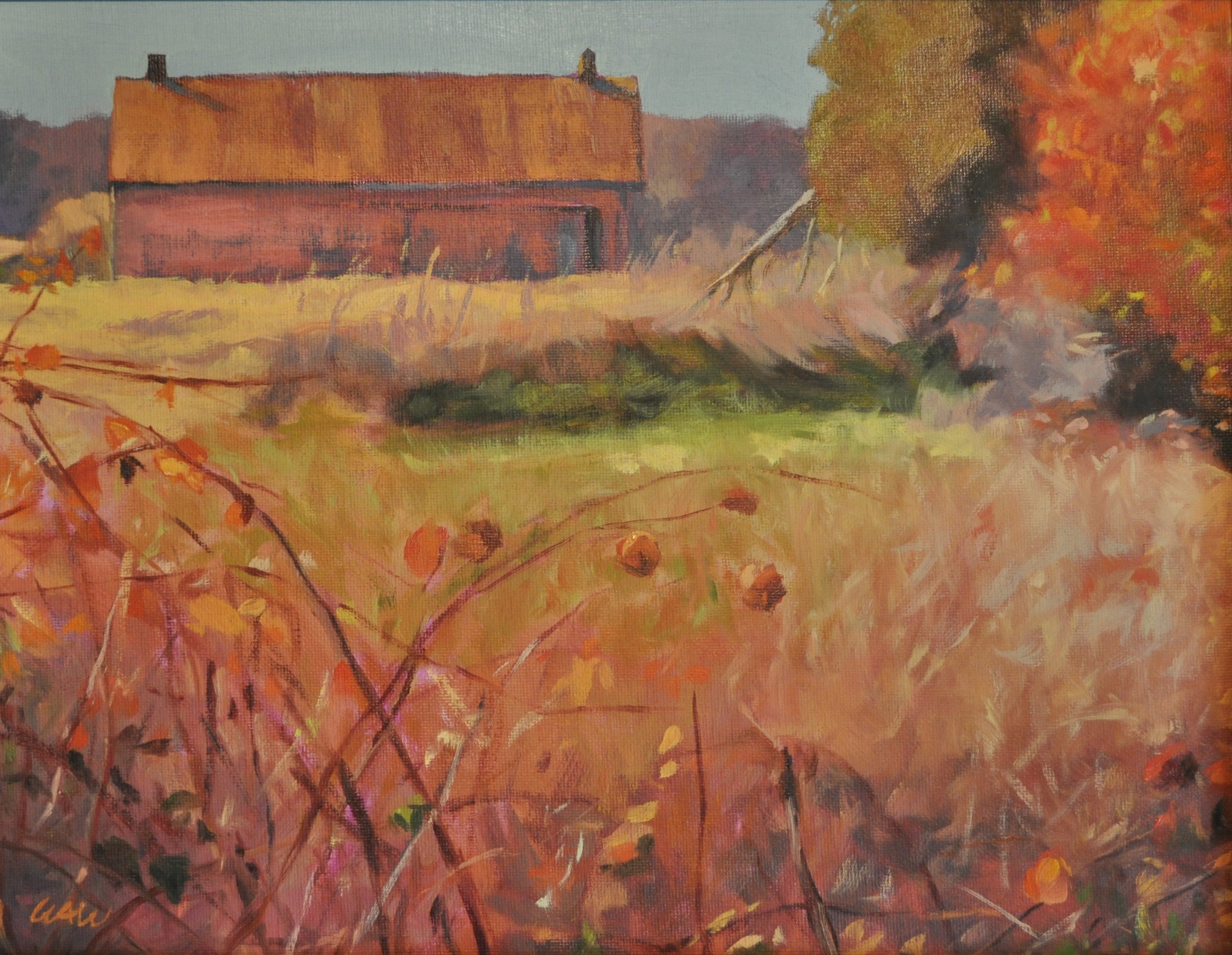 Sunlit Barn in Autumn - SOLD