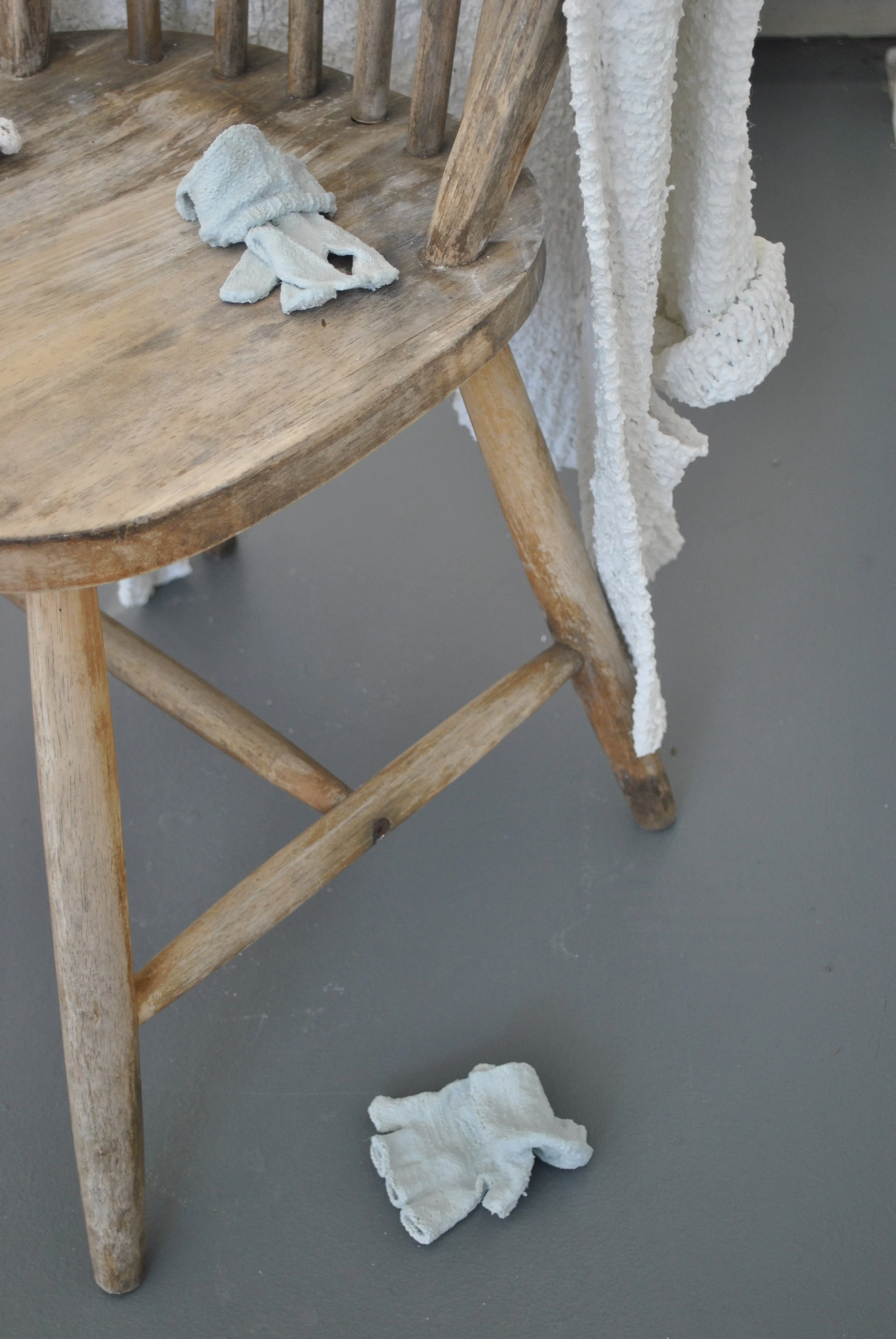 Zara Collins When she left us (detail) Porcelain, stain, plaster, wood chair 2024 Photo: Zara Collins