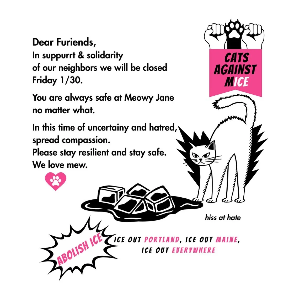 A unanimeows decision from the cats to suppurrt our commeownity. See you Caturday. Stay safe ❤️

Oh, and release the Epstein files 💕