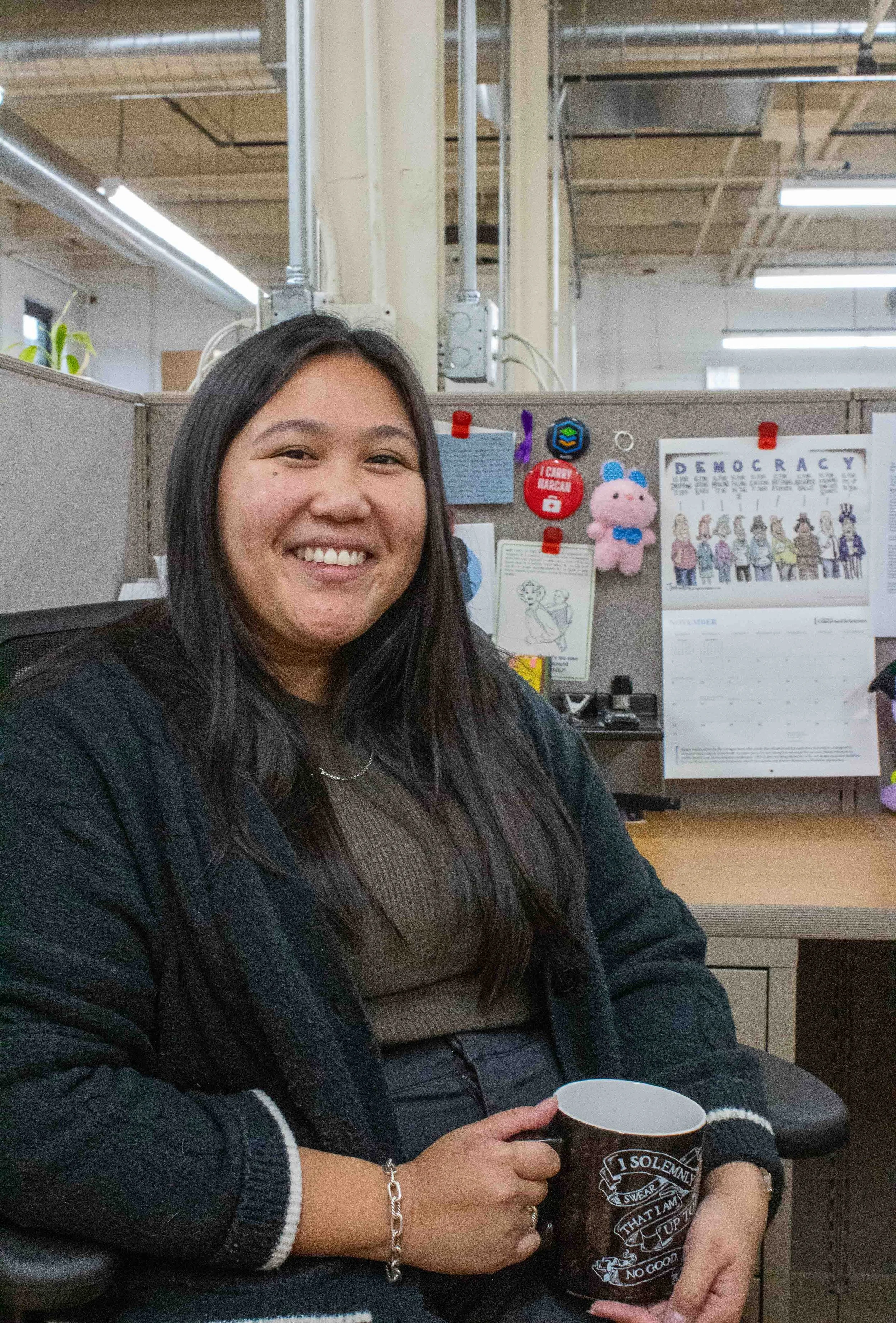 Madeleine Saldon in her cubical  