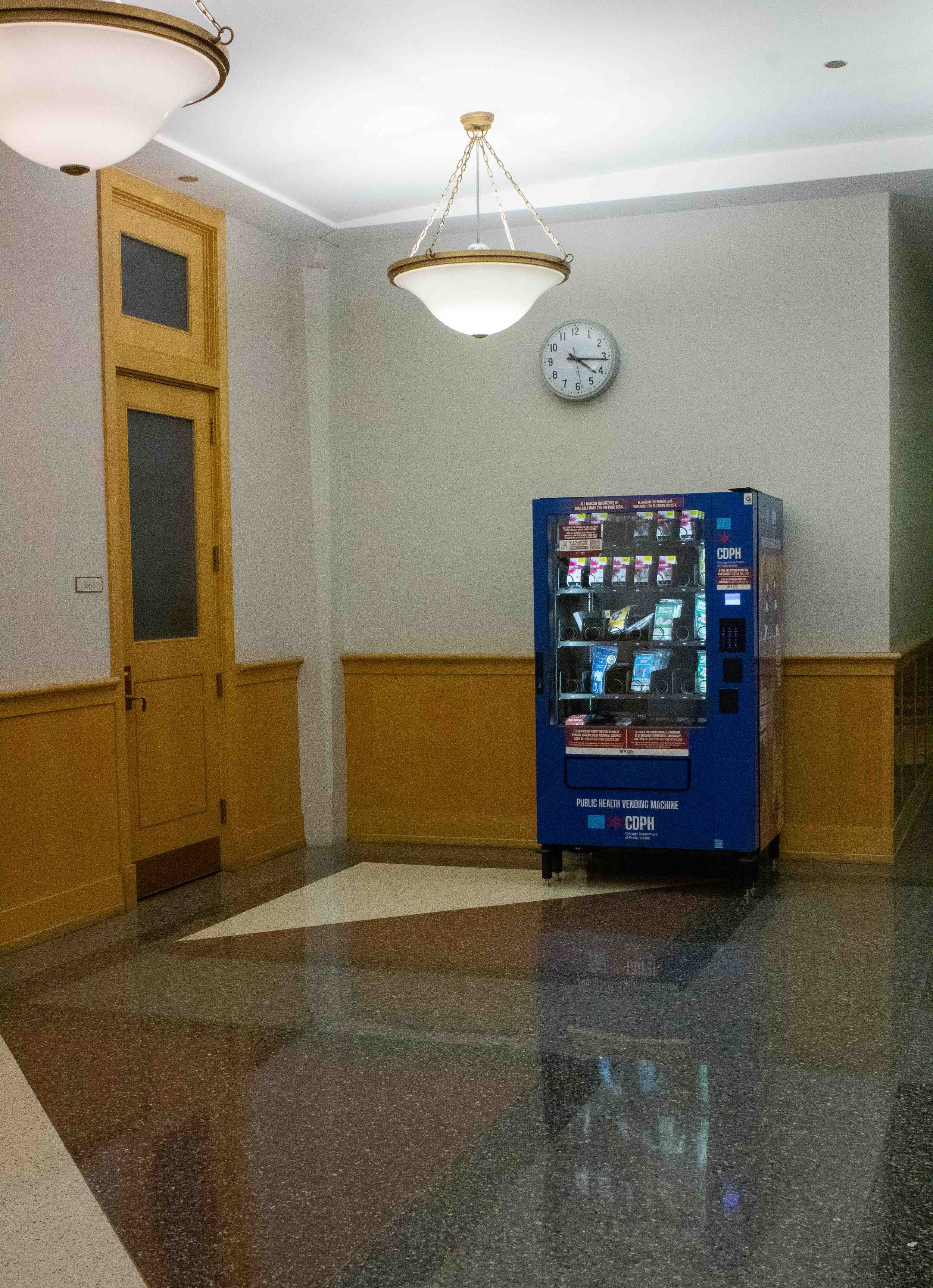 One of CDPH's public health vending machines, this one is located on the third floor of the Harold Washington Library 