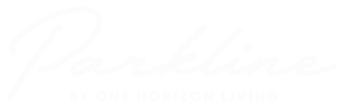 Logo for Parkline by One Horizon Living in white text on black background.