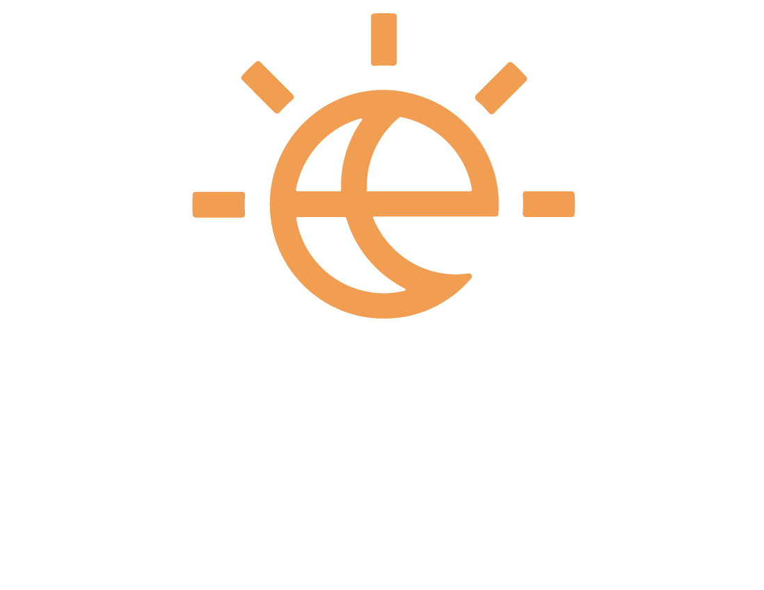 Logo with stylized sun and moon design above the text 'erin ridge' in bold white letters, with 'NORTH' written below in smaller font.