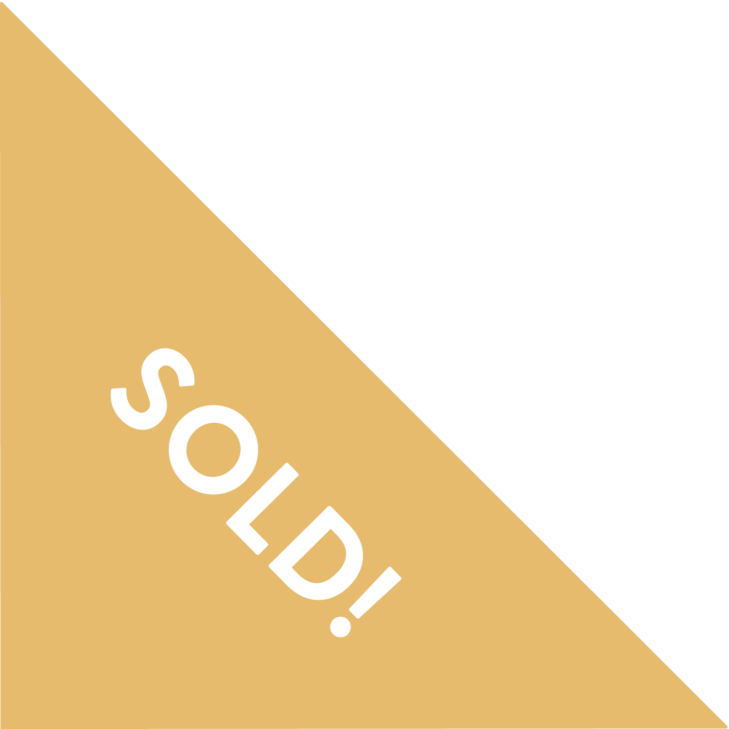 Diagonal split background with gold on the bottom left and black on the top right, featuring the text 'SOLD!' in white, bold, uppercase letters on the gold section.