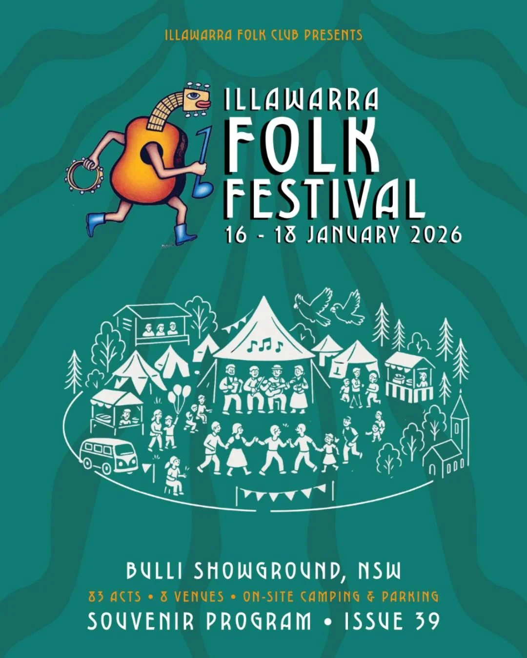 The 2026 Illawarra Folk Festival Souvenir Program is up on our website now! 

If you're not free to come to all three days of the folkie, have a squiz at the program schedule to plan which day you'll be buying a ticket to and see all your favourite p