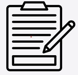 Outline of a clipboard with a pen and written lines.