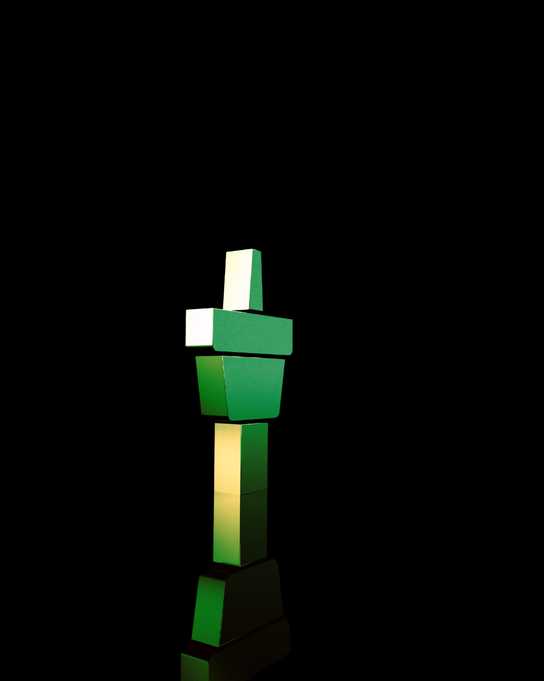 Abstract green and white geometric structure on black background