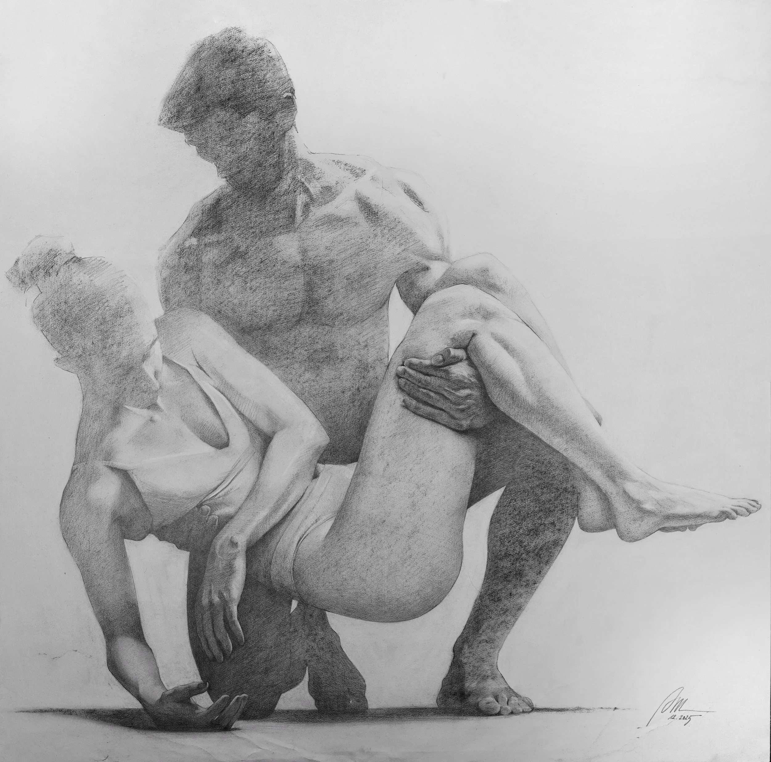 "Hold on" - Grafit auf handgetöntem Papier - 2025