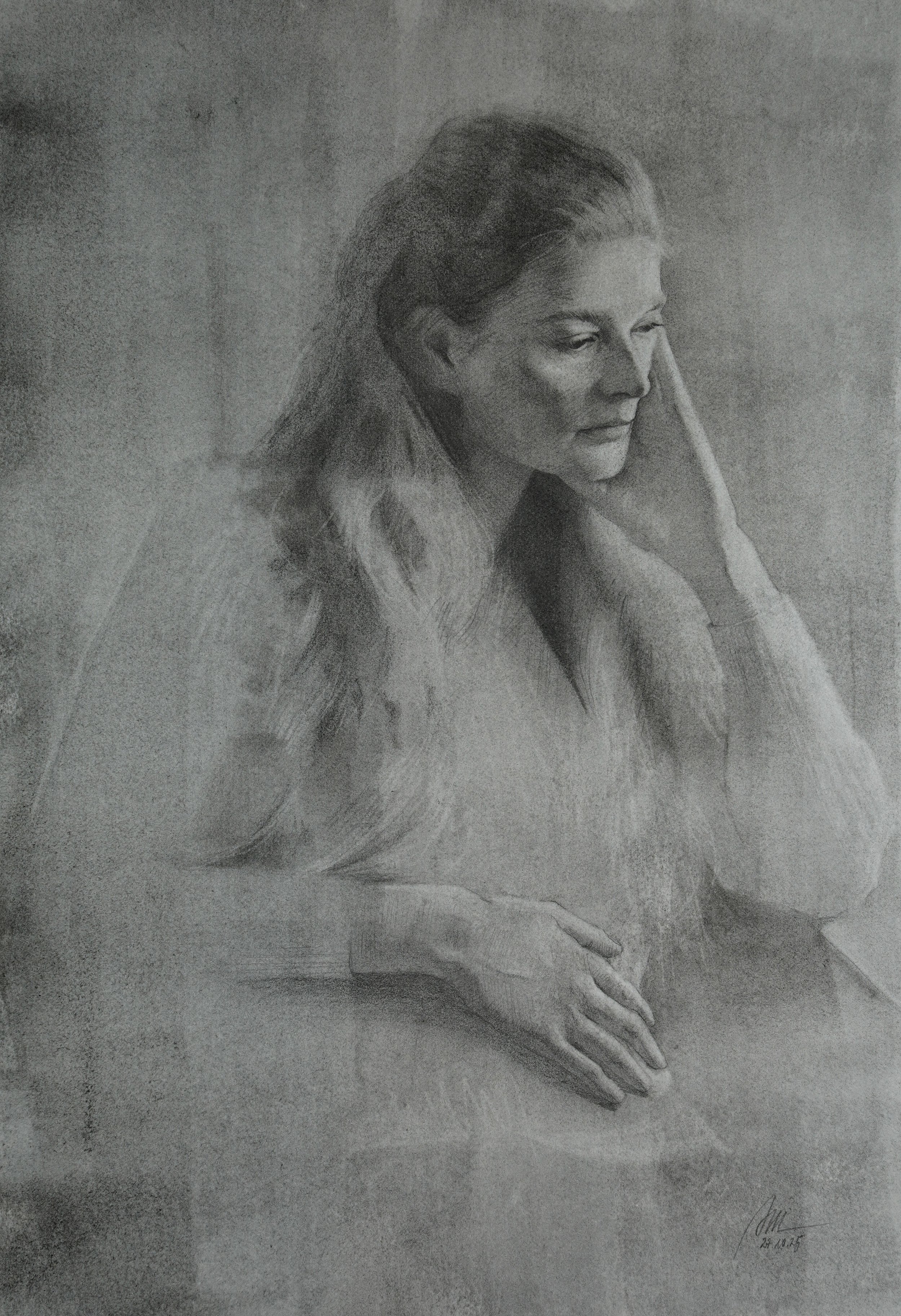 "Sandra" - Grafit auf handgetöntem Papier - 2025