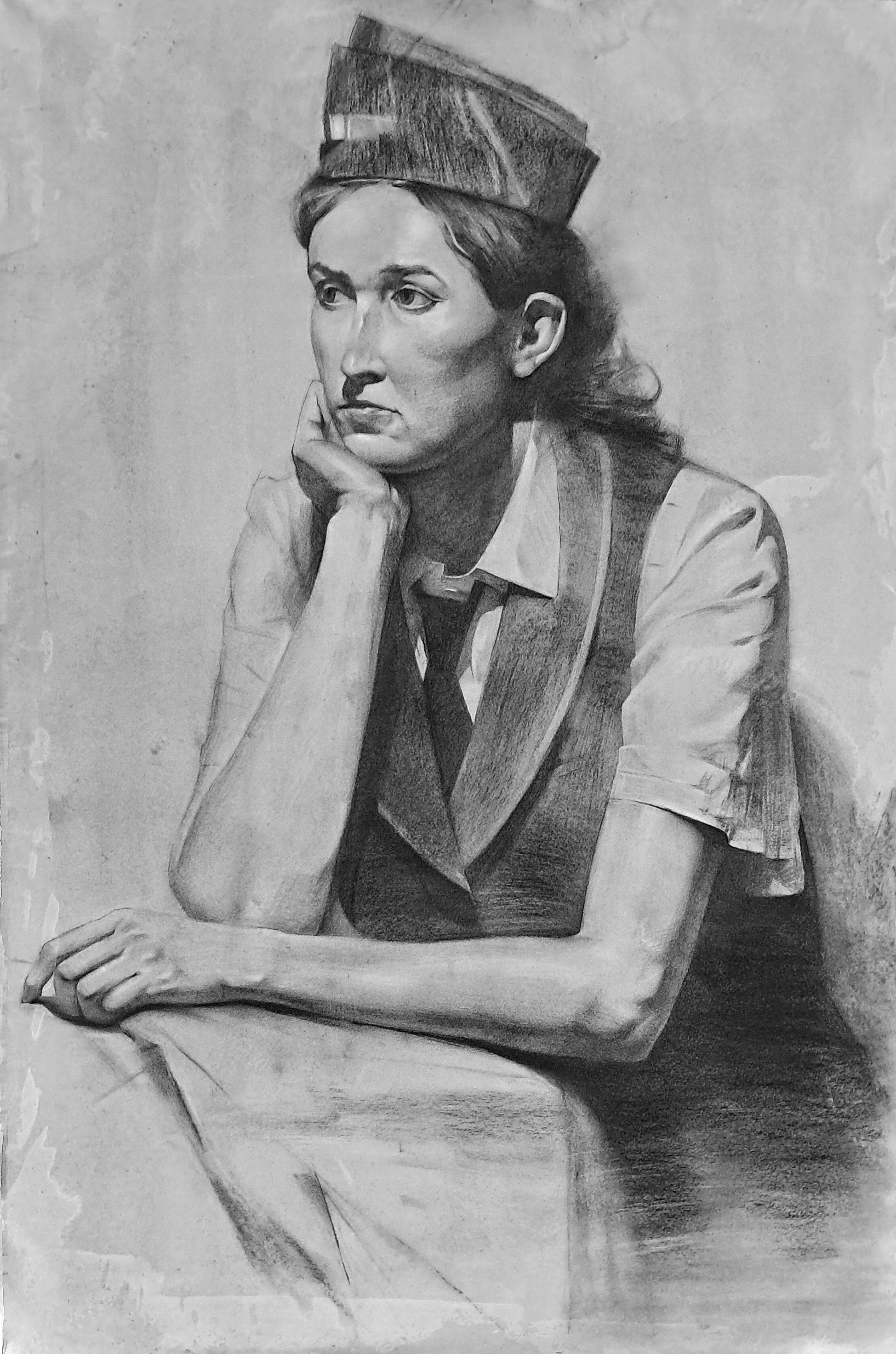 ohne Titel - Kohle auf handgetöntem Papier - 2025