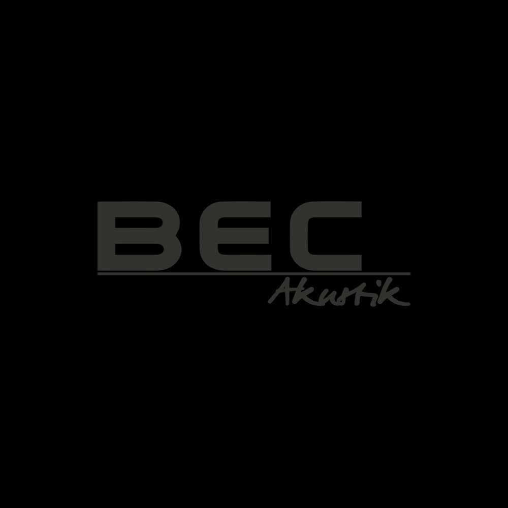 Logo mit dem Text "BEC Akustik" in Grau auf schwarzem Hintergrund.