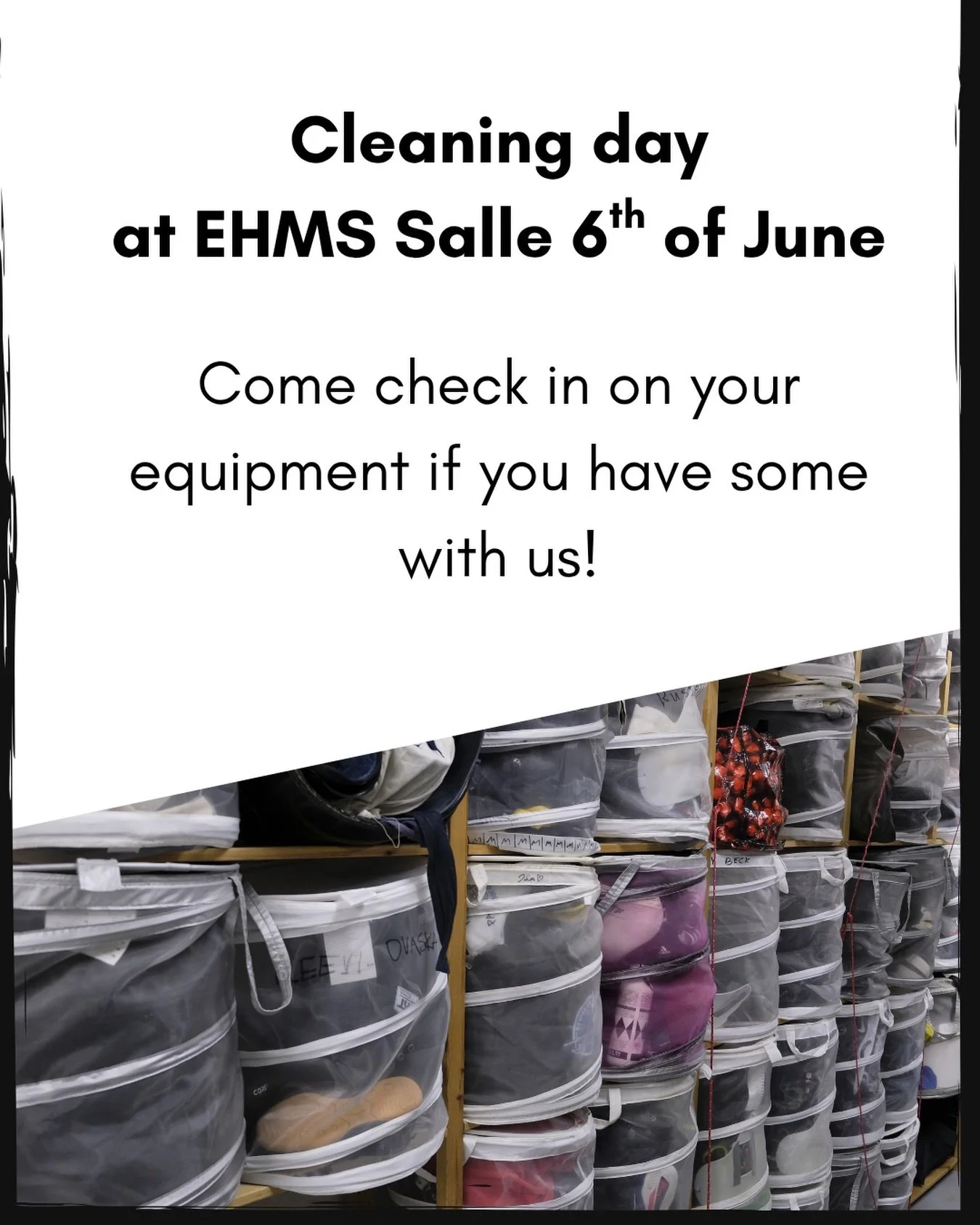 Join us for the cleaning day on Saturday, 06 June 2026. We will begin at 10:00!

EHMS has continued to grow steadily in membership, and many of our newer members have also acquired their own training equipment. As a result, the storage shelves and co