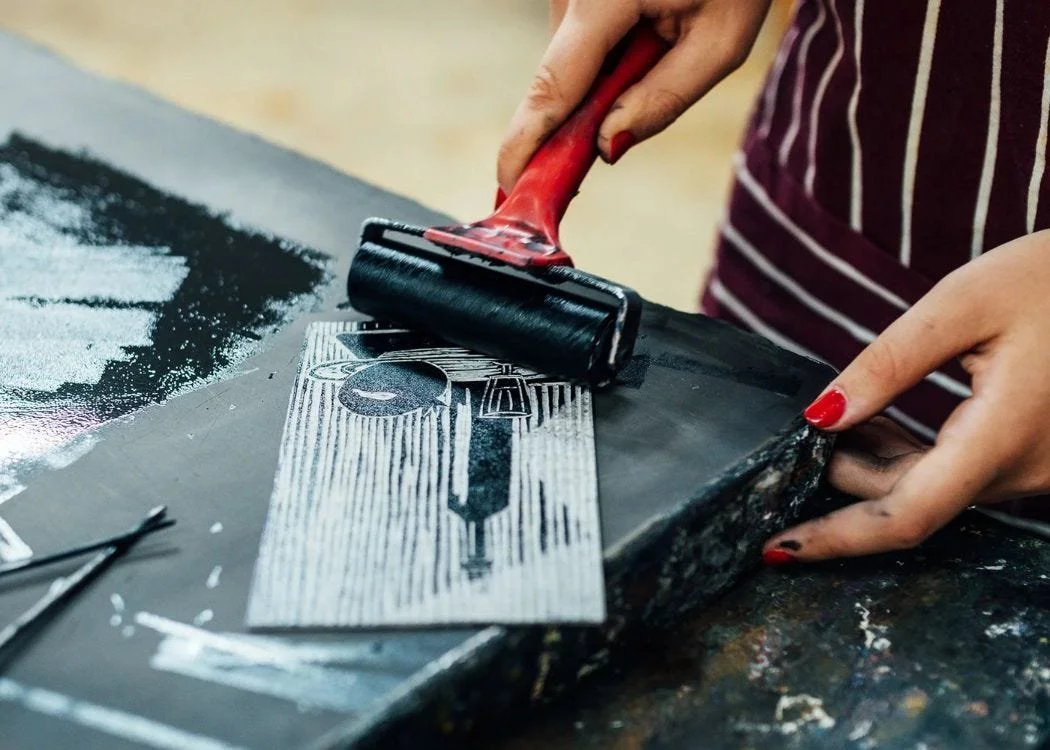 Wine, Ink & a little creativity - Lino art 