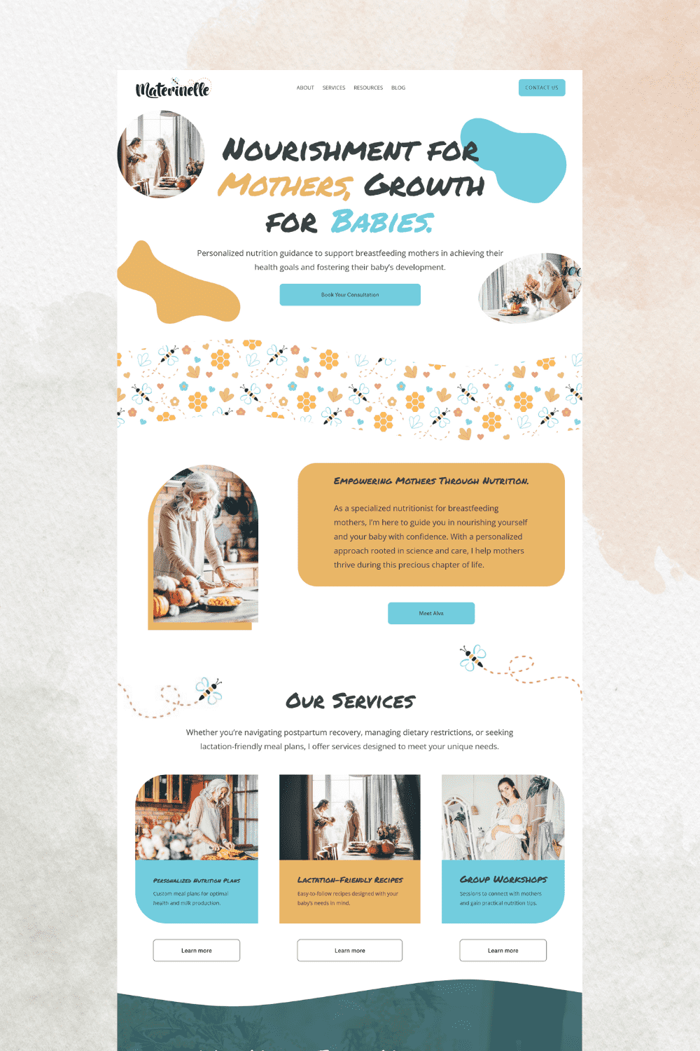 Modern custom website layout for nutritionist