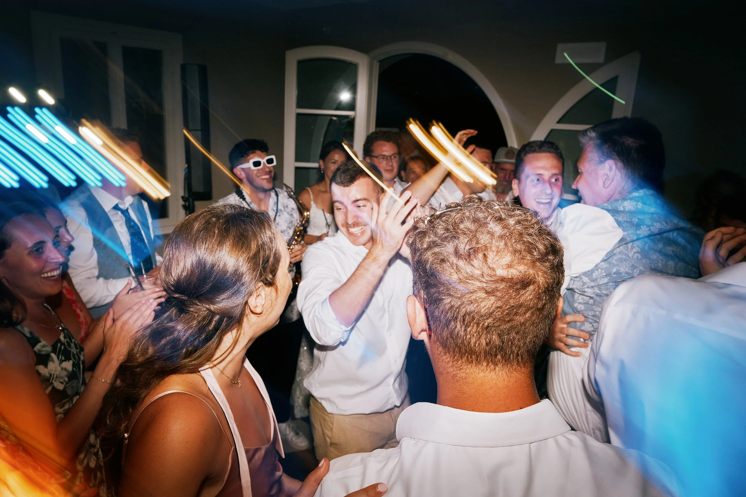 Wedding party dancing at Borgo Bucciano in Italy