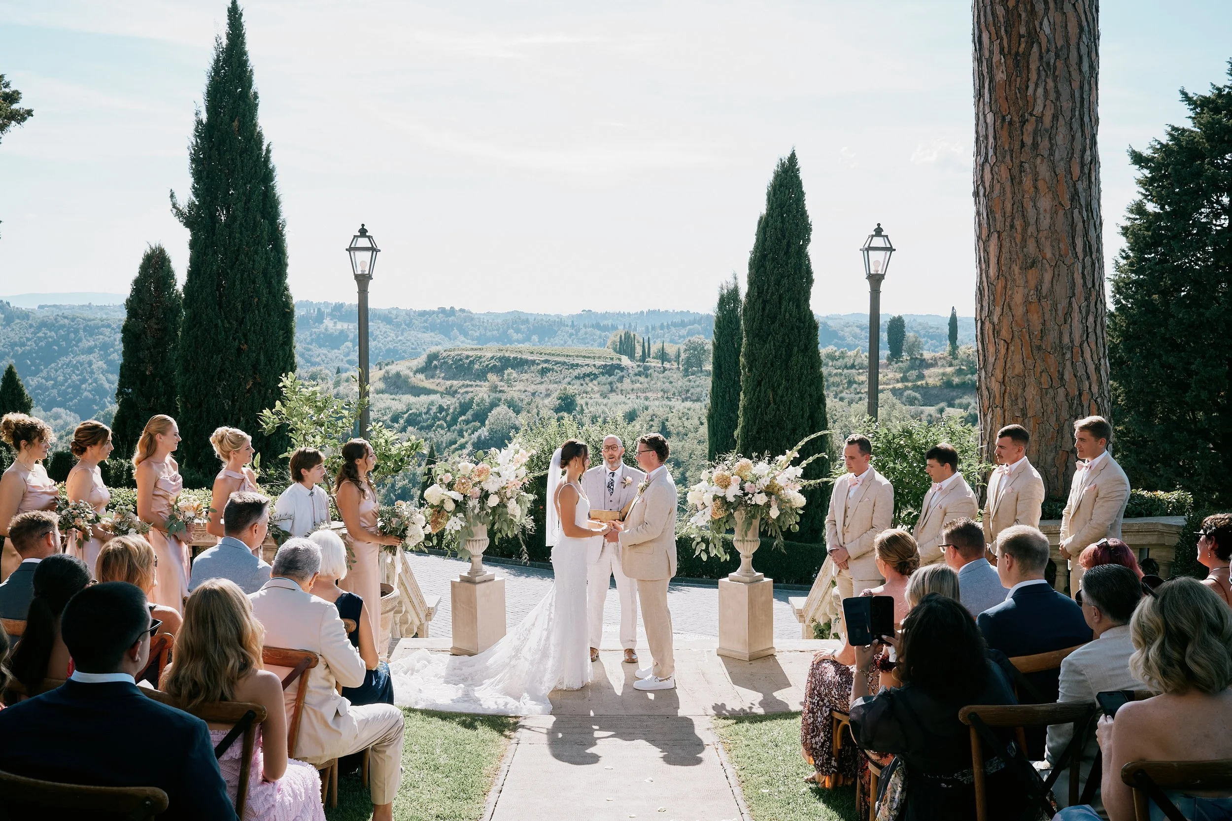 Outdoor wedding ceremony at Borgo Bucciano in Tuscany