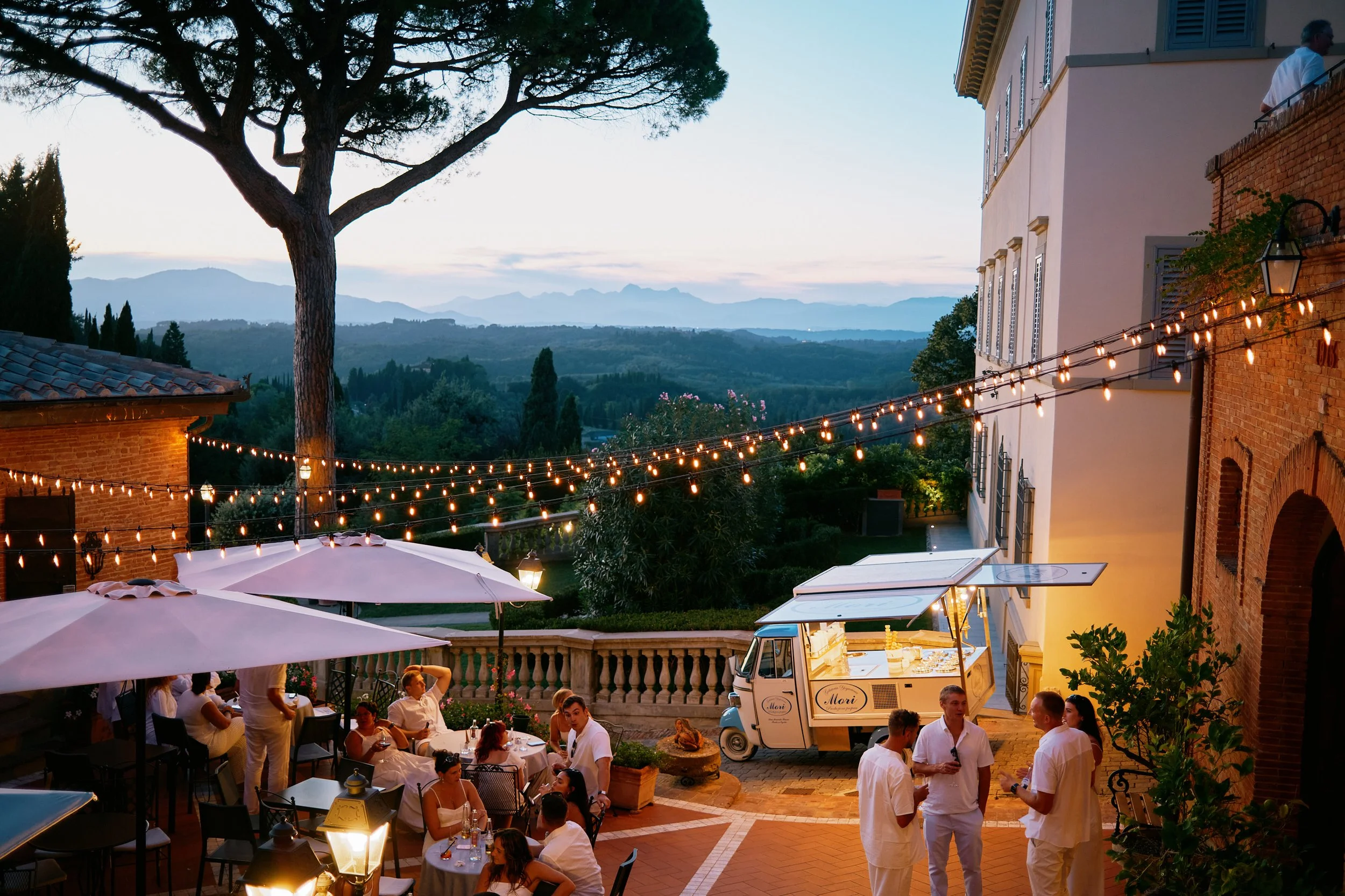Evening pizza party and gelato in Tuscany, Italy