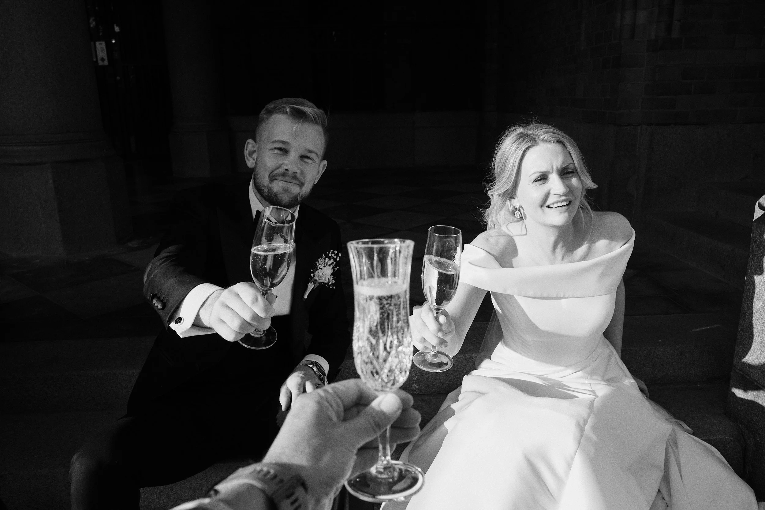 Bride and groom during wedding reception at Kaserngården in Gothenburg
