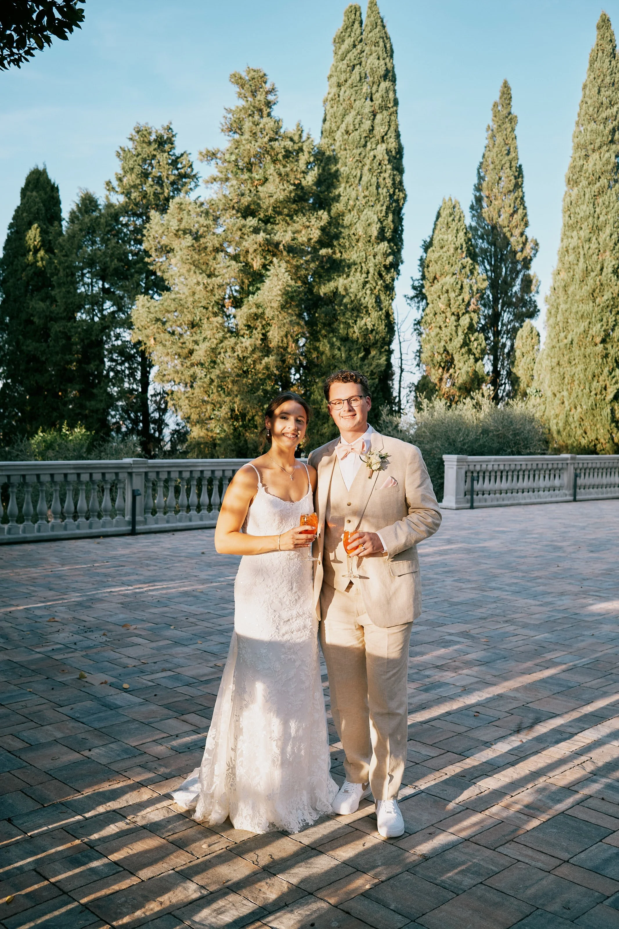 Bride and groom portrait at Borgo Bucciano in Tuscany