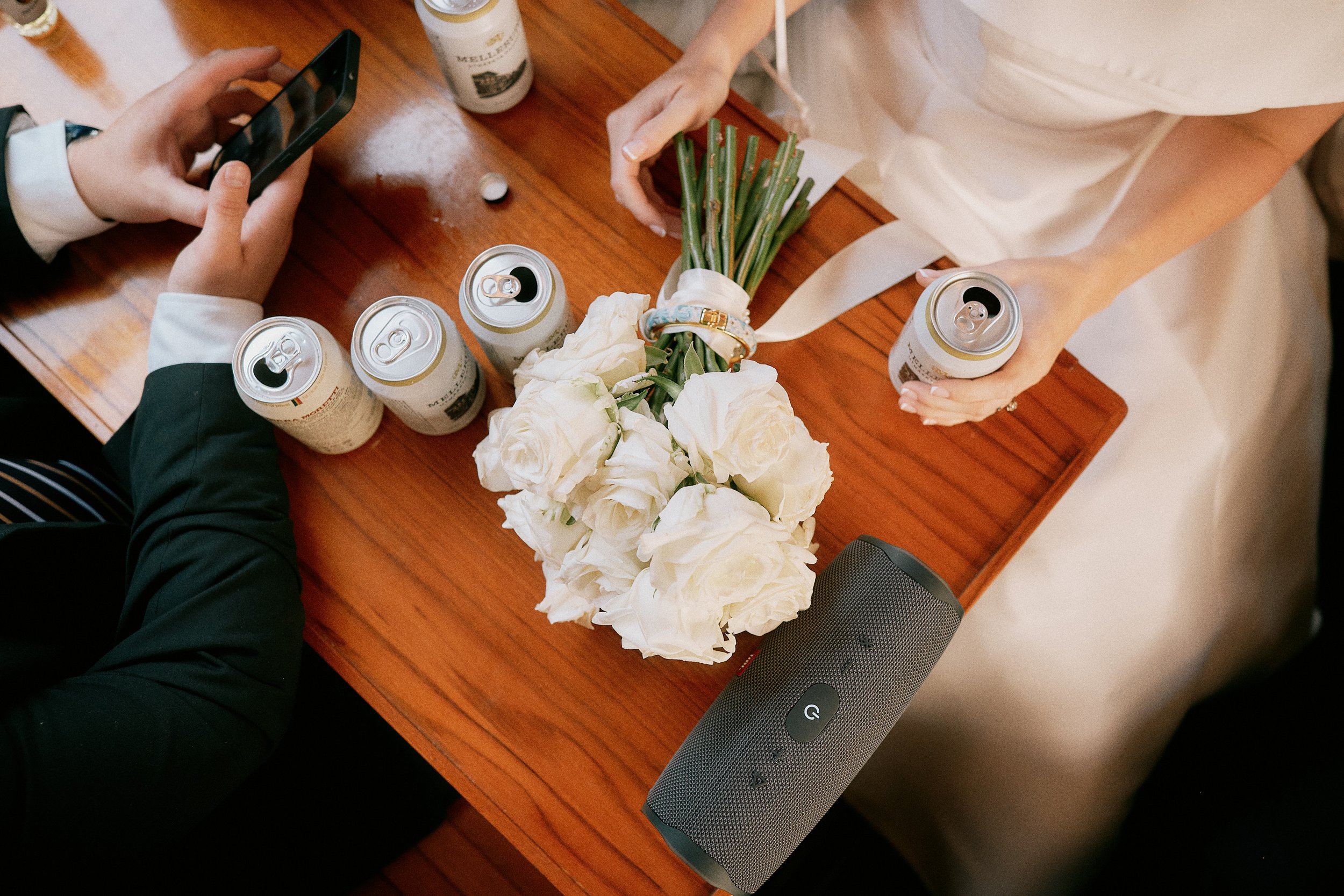 Wedding detail inside tram in Gothenburg