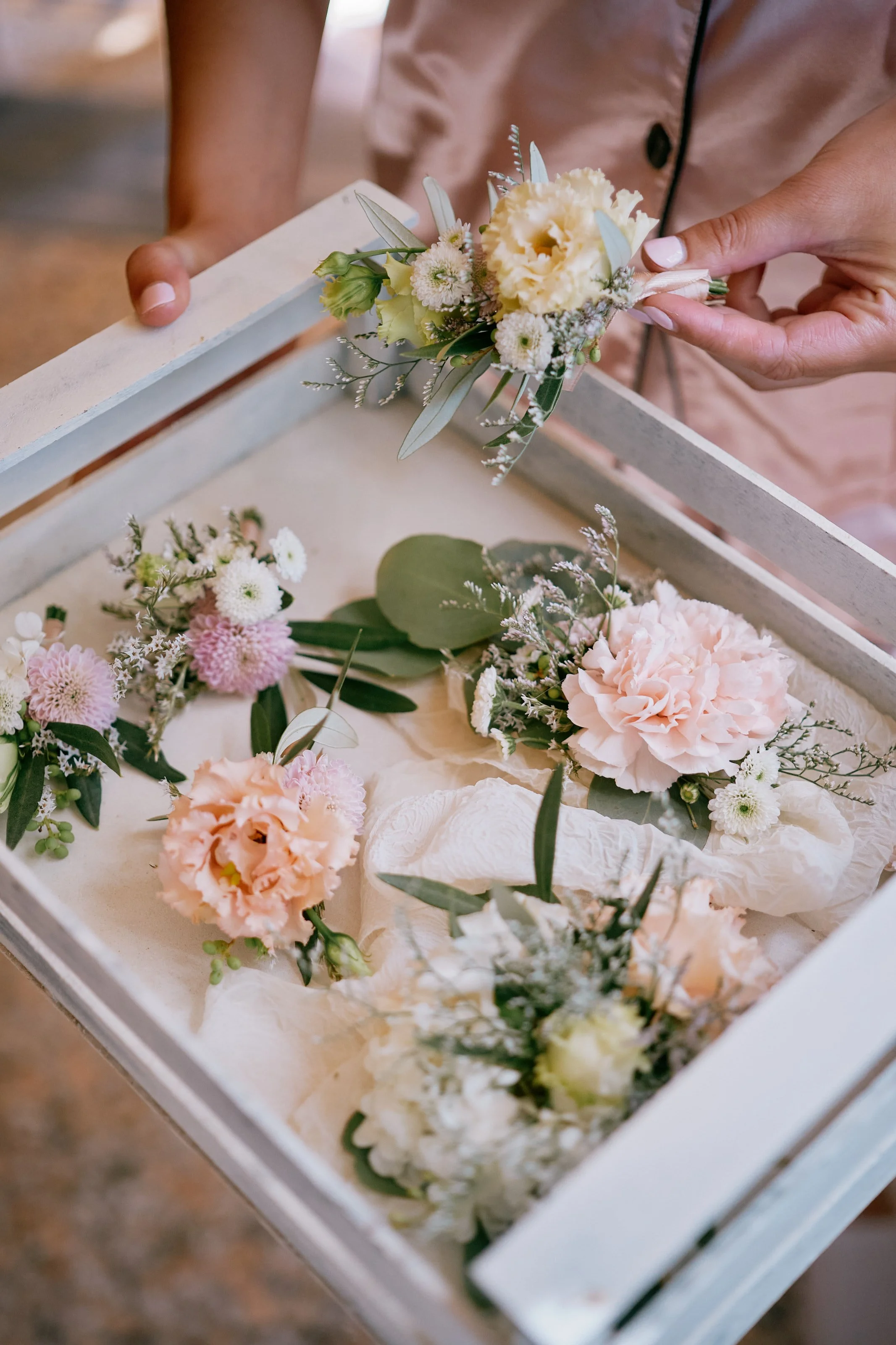 Floral detail during Tuscany wedding at Borgo Bucciano