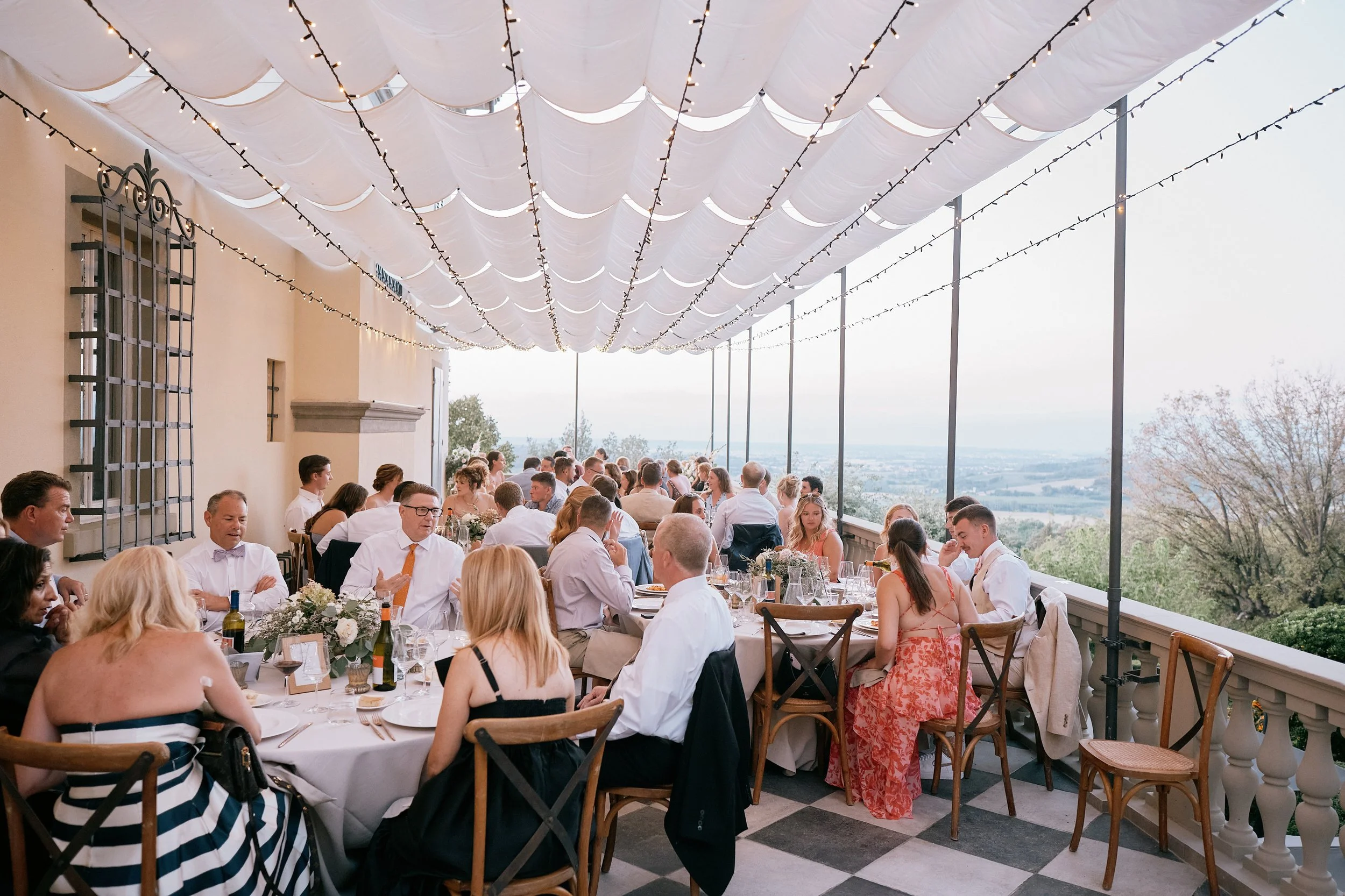 Wedding dinner overlooking Tuscan countryside