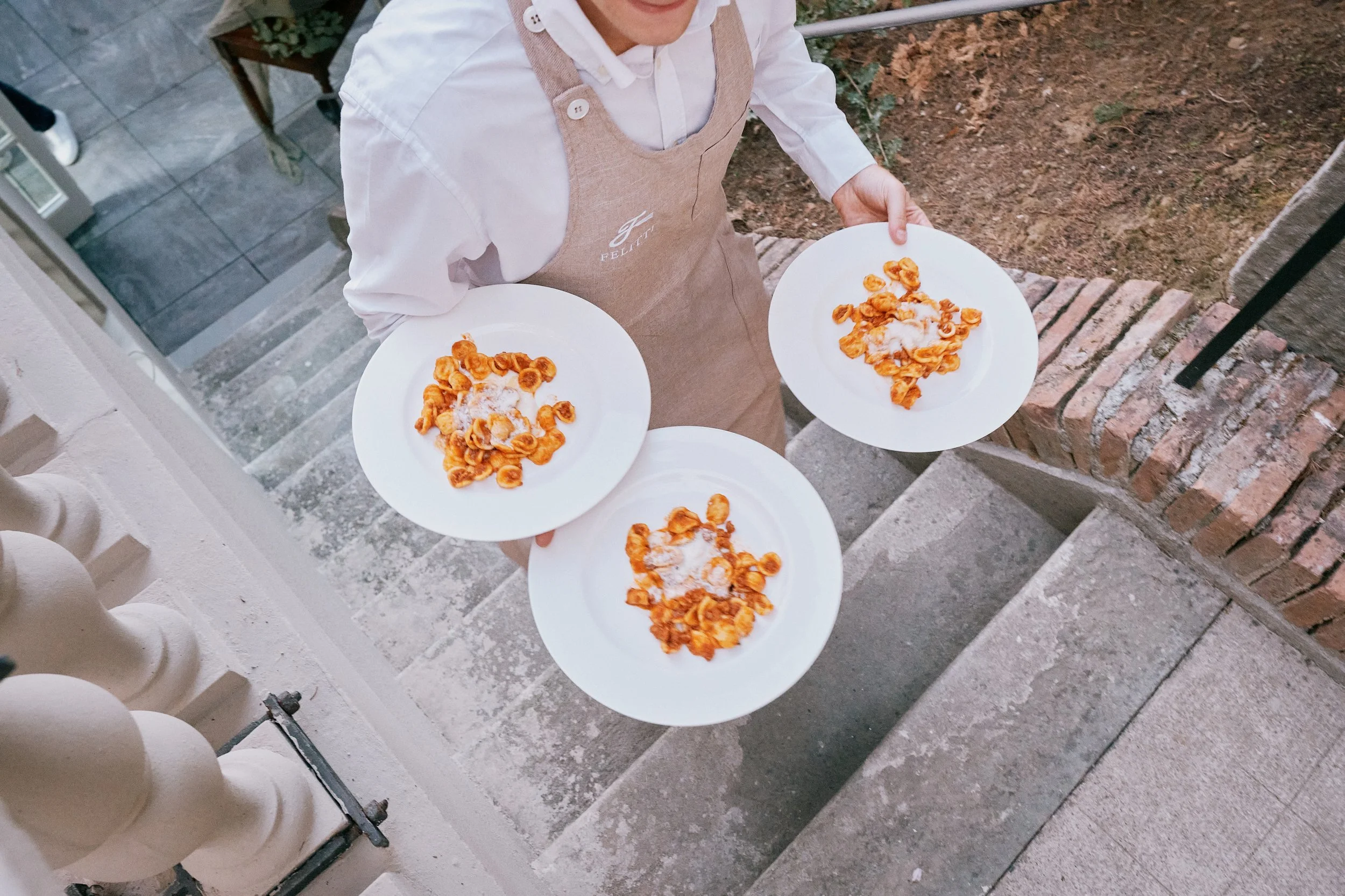 Italian pasta served during destination wedding reception