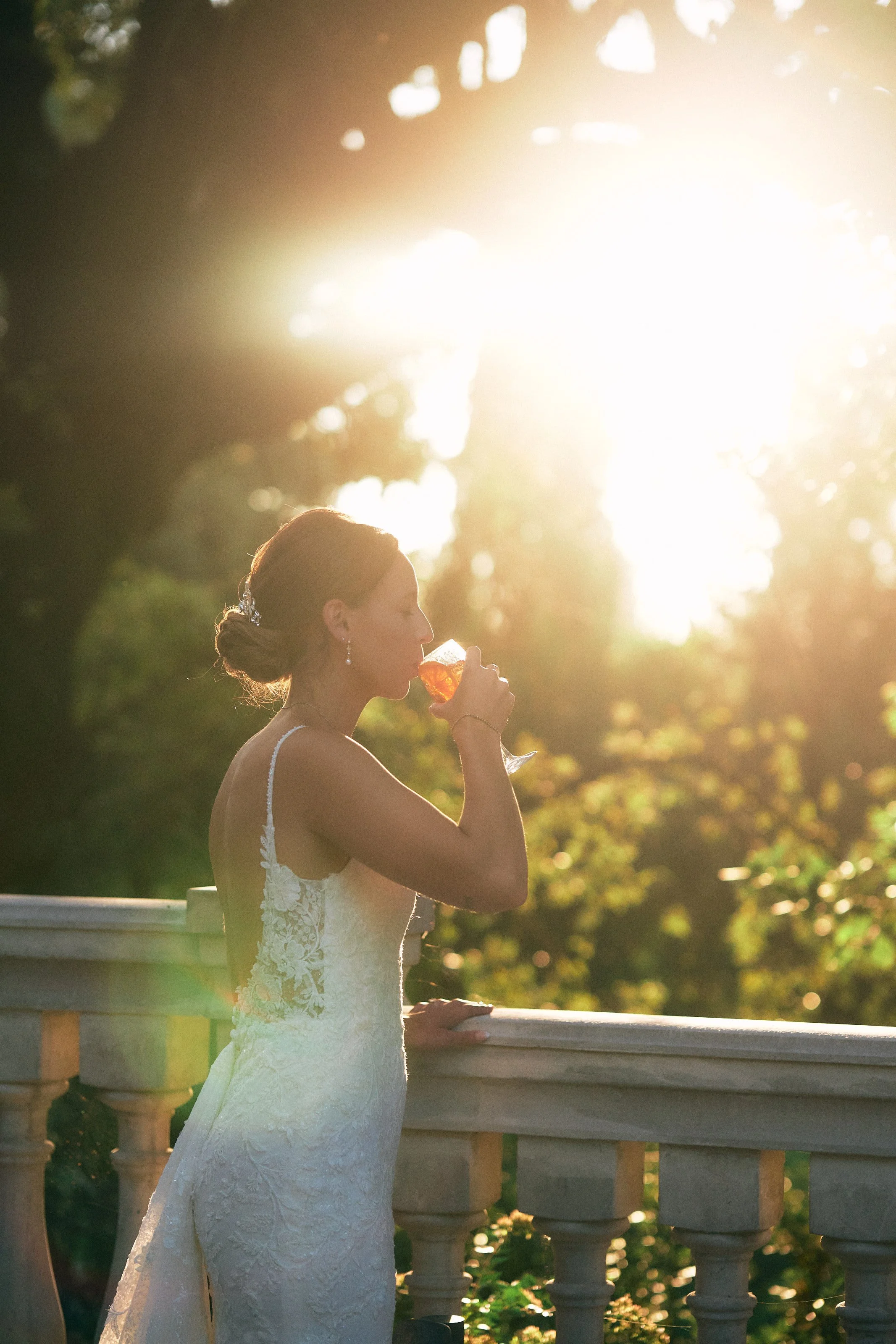 Bride at golden hour during Tuscany wedding