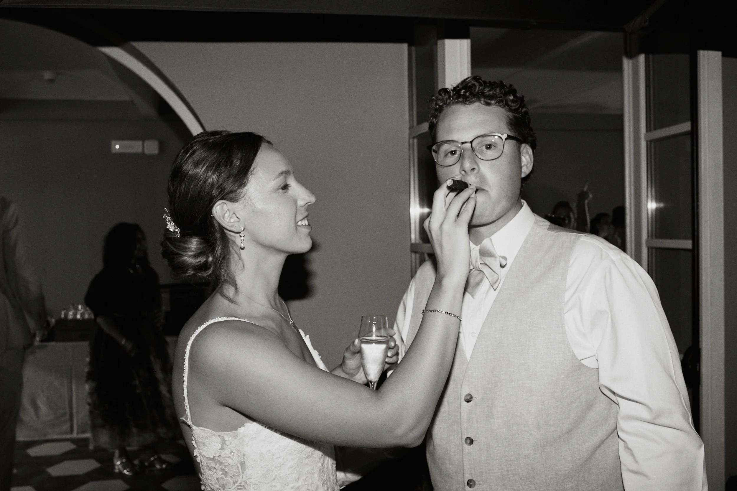 Playful wedding moment on the dance floor
