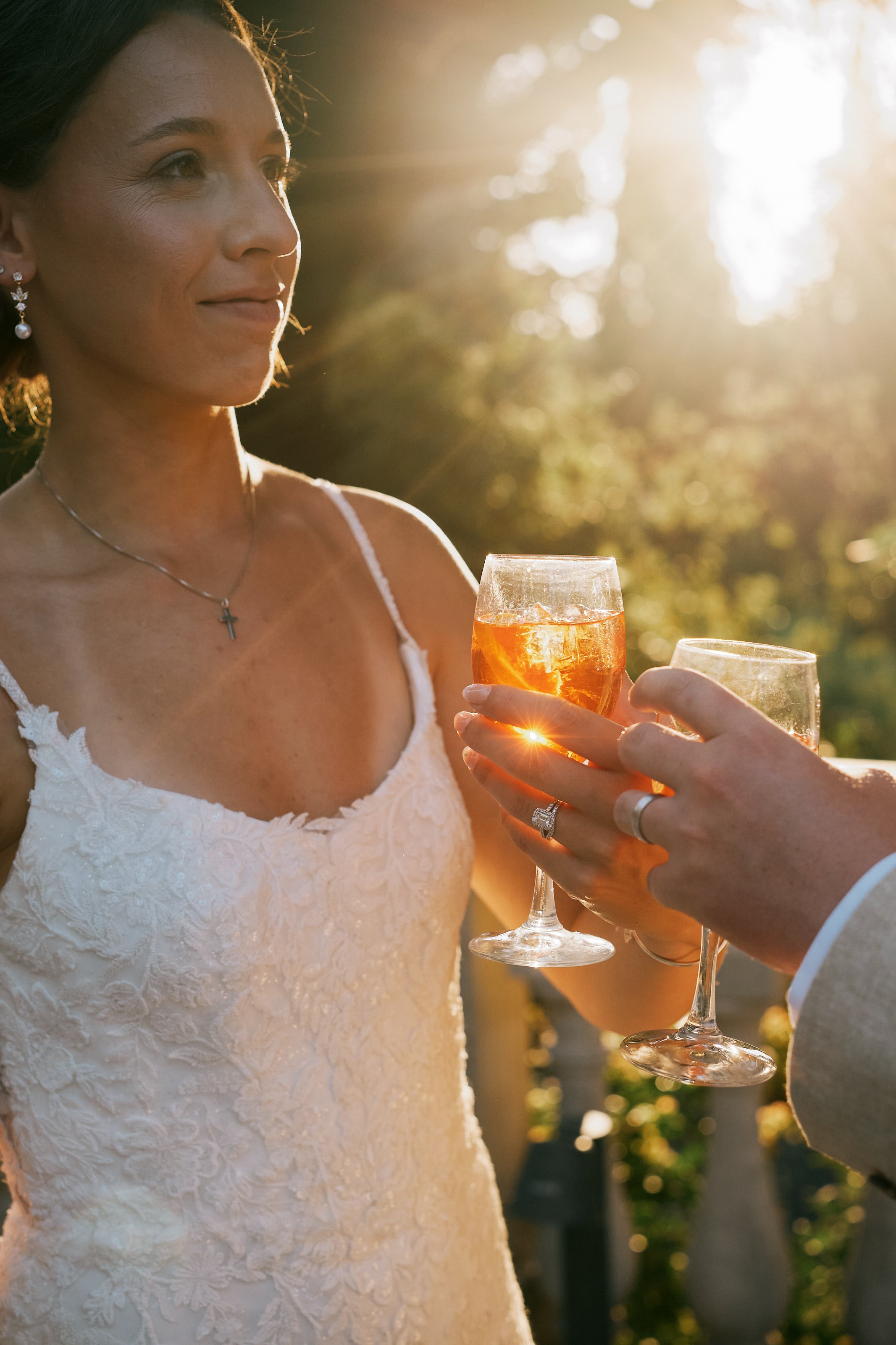 Champagne toast during Tuscany destination wedding