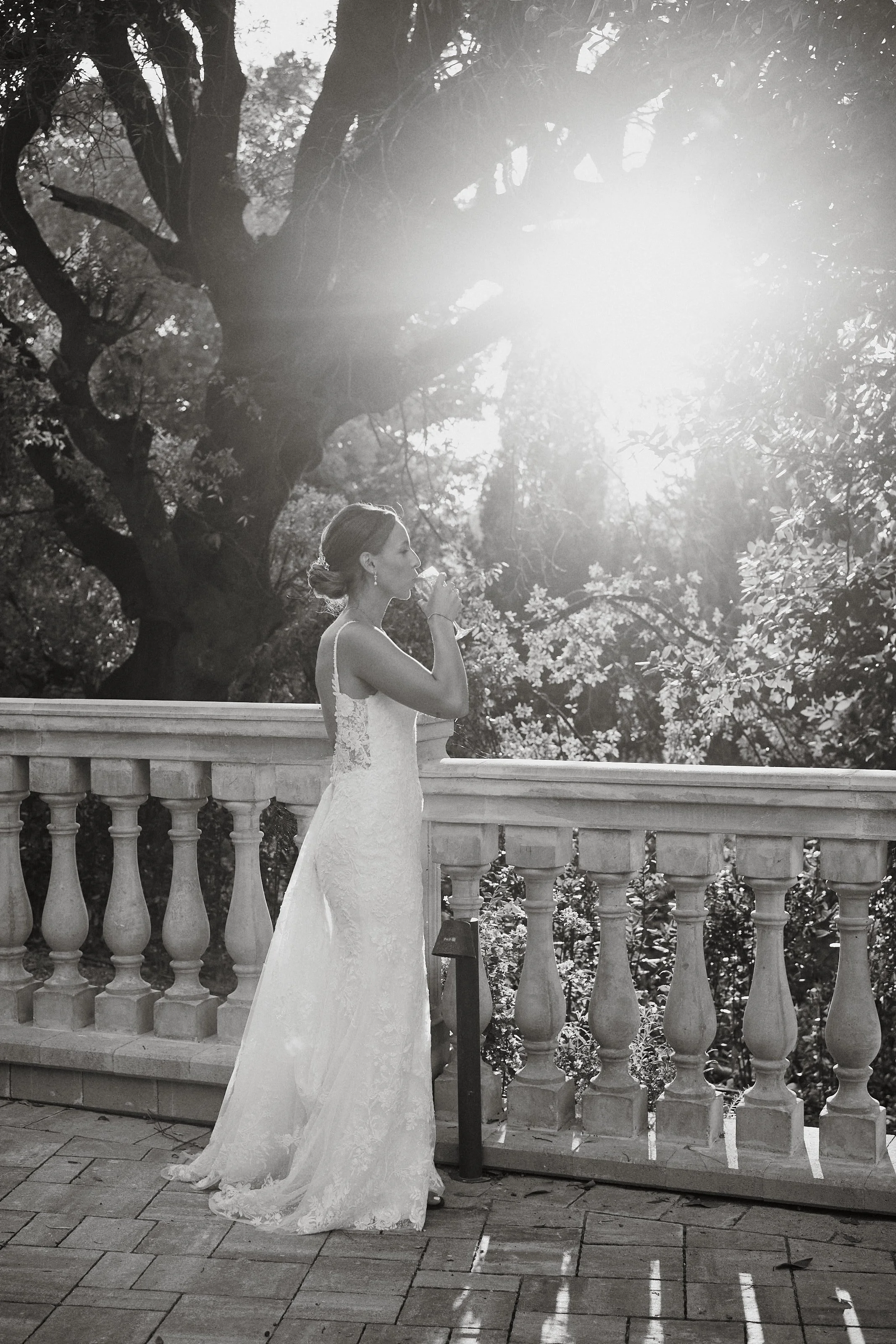 Bride during sunset reception at Borgo Bucciano