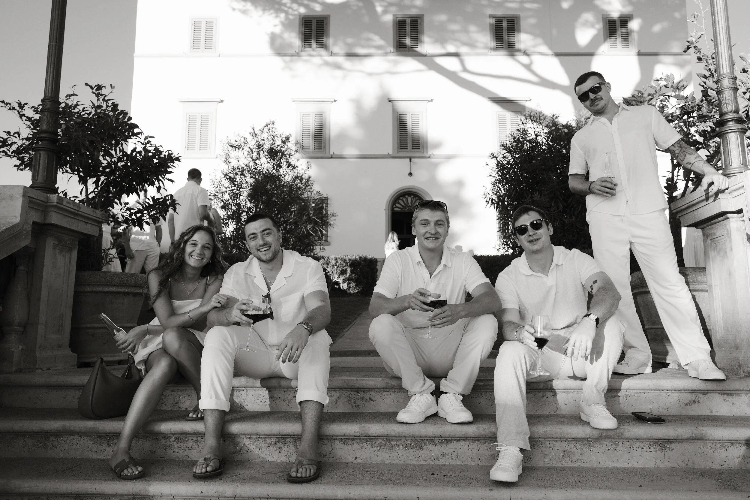 Guests gathered during destination wedding in Tuscany