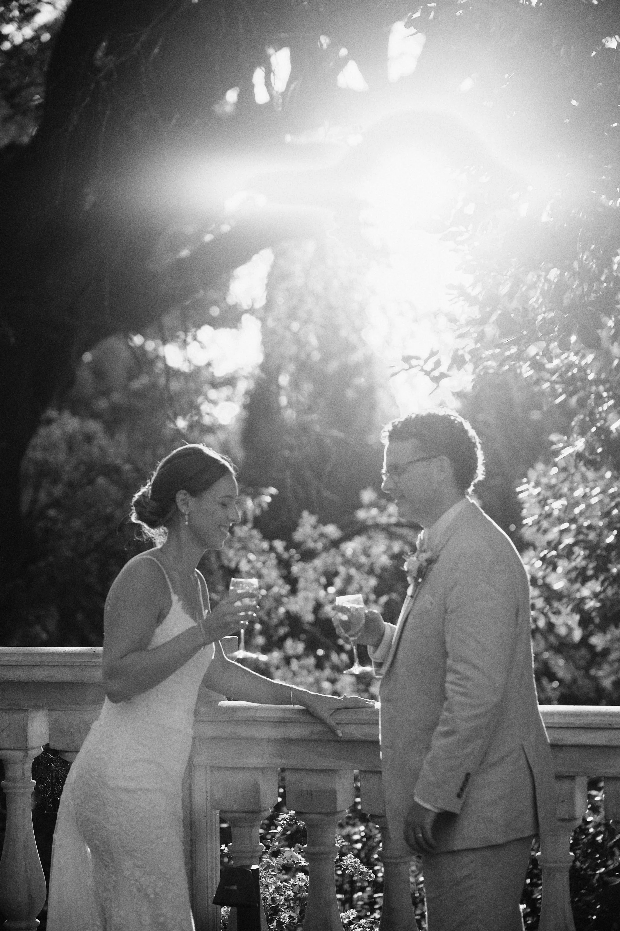 Bride and groom at sunset during Tuscany wedding