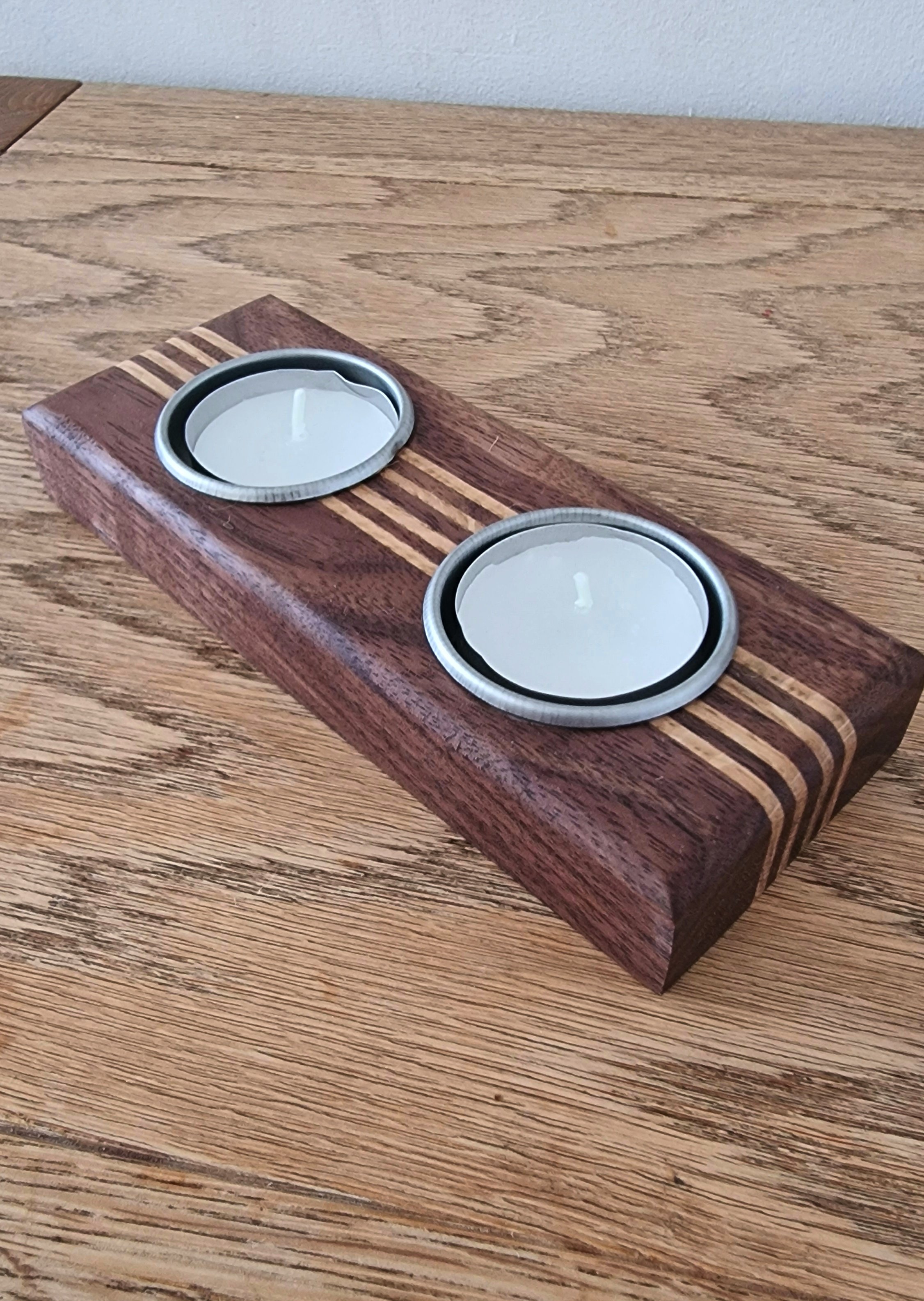 Walnut Oak 2 tealight candle holder Mitchells Wood Studio.jpg