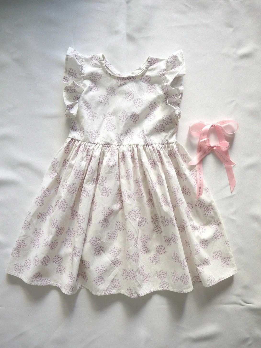 Girl Polka Dot Bow Print Dress 100% Cotton