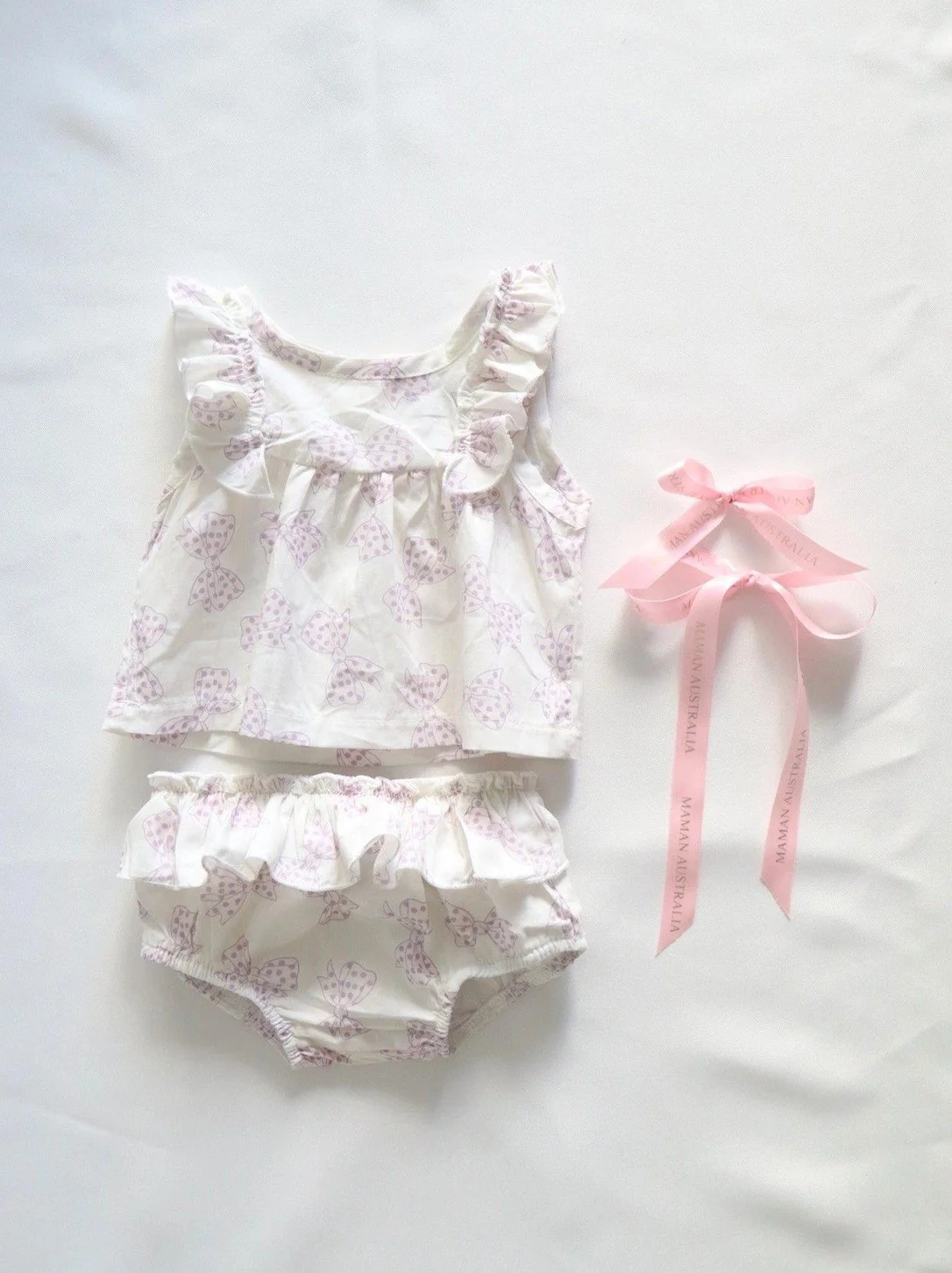 Baby Girl Polka Dot Bow Print 2Pc Set Top and Bloomer 100% Cotton