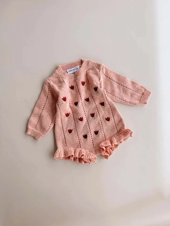 Cotton Pointelle Knit Romper - Sherbet Tulip.jpeg