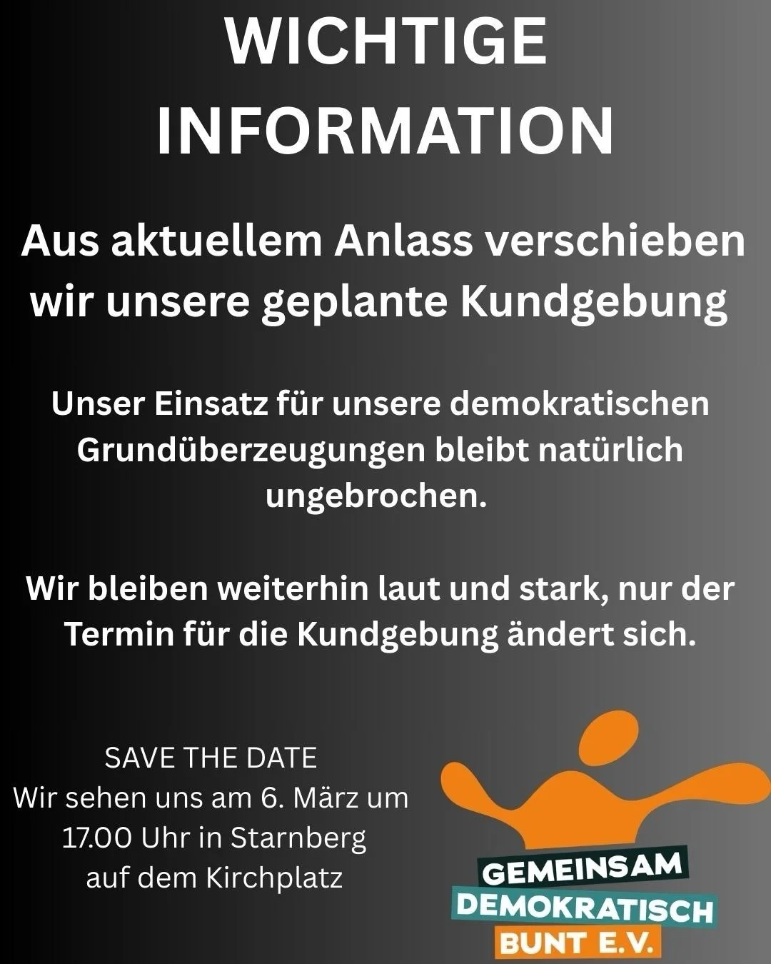 KUNDGEBUNG VERSCHOBEN!!