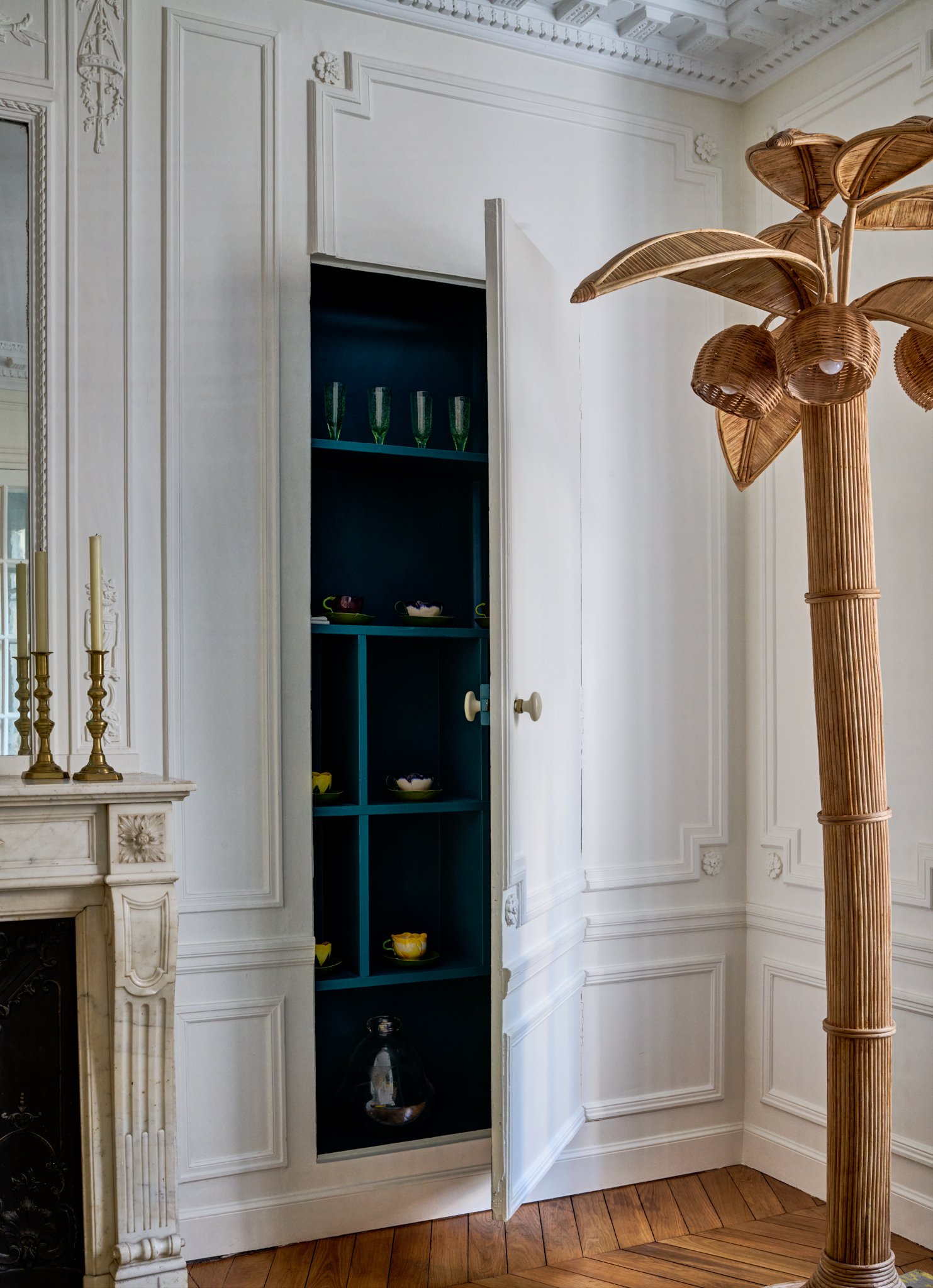 A hidden gem: the drinks closet, doused in jewel-toned paint. 