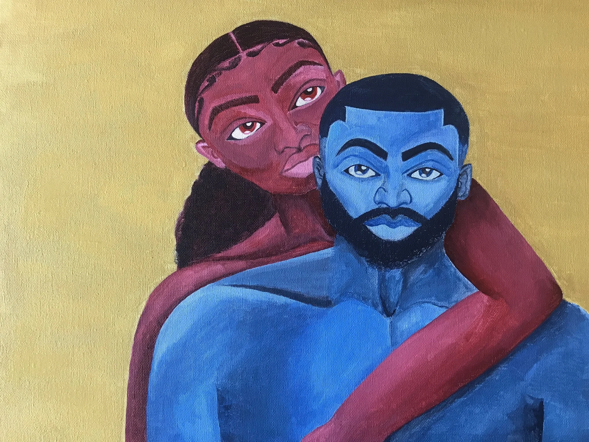 "Primarily Love" (2020)
Acrylic on raised canvas

The first painting to come out of quarantine. I loved the idea of creating monochromatic subjects that complemented each other, just like lovers should. 