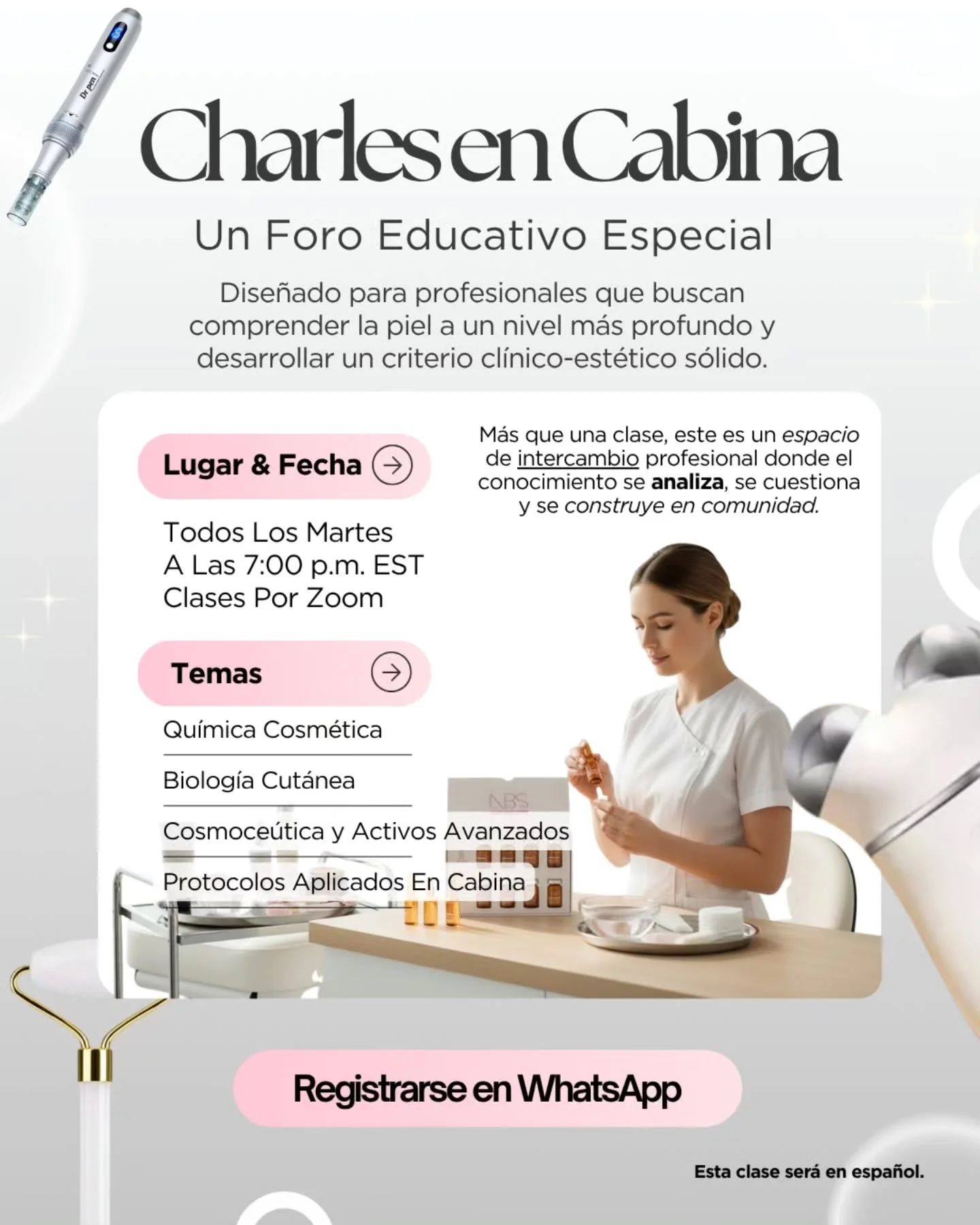 La est&eacute;tica est&aacute; evolucionando&hellip; y el nivel tambi&eacute;n.
Hoy lanzamos Charlas en Cabina ✨

Un espacio educativo para profesionales que buscan profundizar en la piel y fortalecer su criterio cl&iacute;nico-est&eacute;tico.

Cada