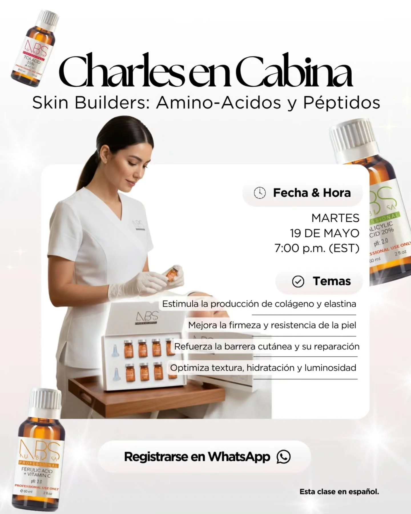 Charles en Cabina contin&uacute;a 🔬

Esta semana nos adentramos en una de las tendencias m&aacute;s avanzadas en regeneraci&oacute;n cut&aacute;nea...

Skin Builders: Amino&aacute;cidos y P&eacute;ptidos 🧬

Una sesi&oacute;n enfocada en c&oacute;mo