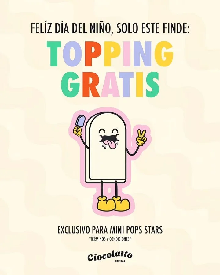 &iexcl;FELIZ D&Iacute;A A NUESTROS MINI POP STARS! 💕

✨SOLO POR ESTE FINDE✨ todos los ni&ntilde;os reciben un TOPPING GRATIS a su paleta, helado o malteada. 🍧🍭

Pueden elegir el que quieran para armar su felicidad congelada. &iexcl;Los esperamos e