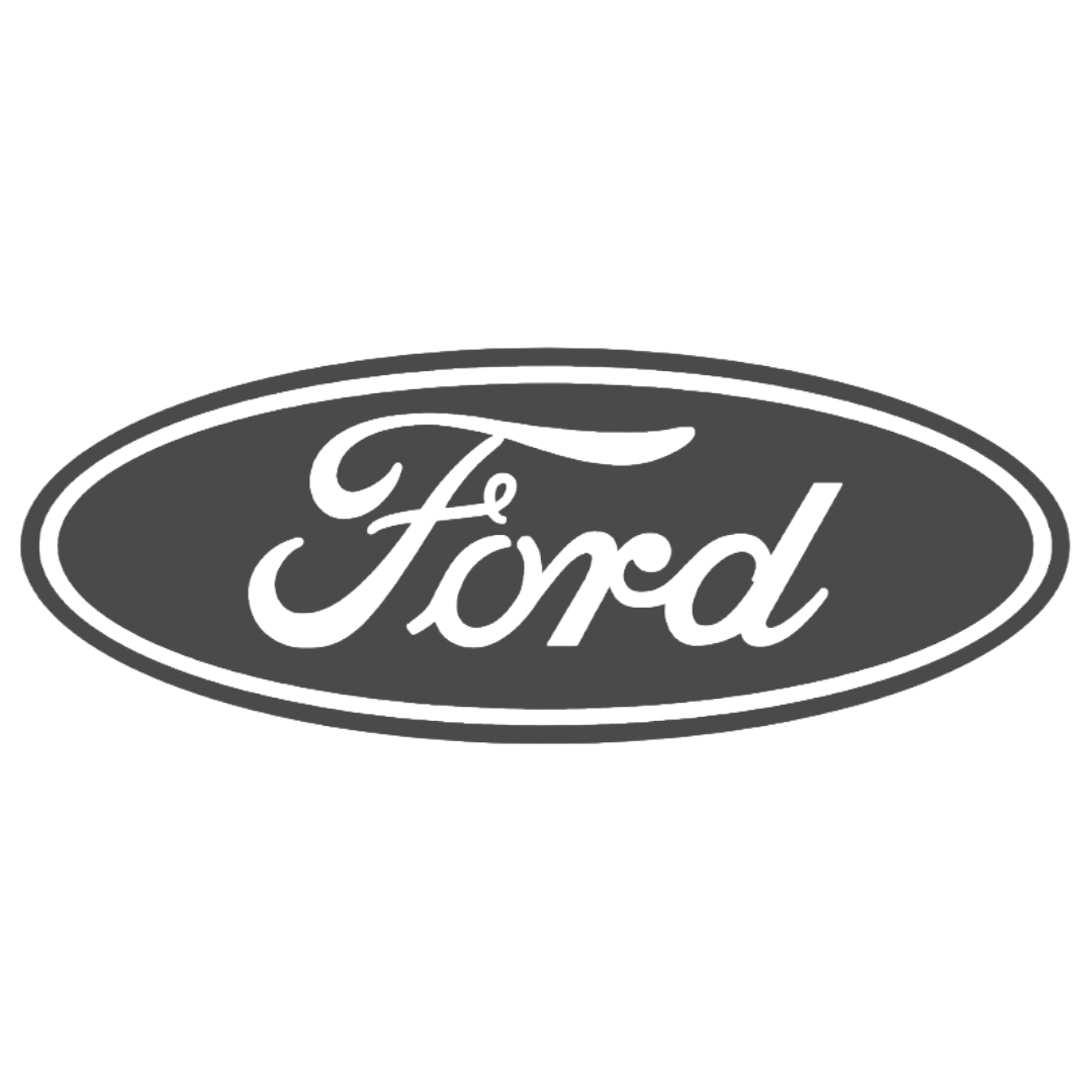 Black and white Ford logo with the brand name in cursive inside an oval.
