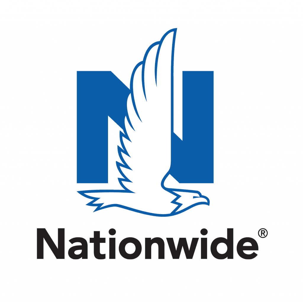 The logo of Nationwide insurance featuring a white eagle with outstretched wings, overlapping a blue and black stylized letter N, with the word 'Nationwide' written below.