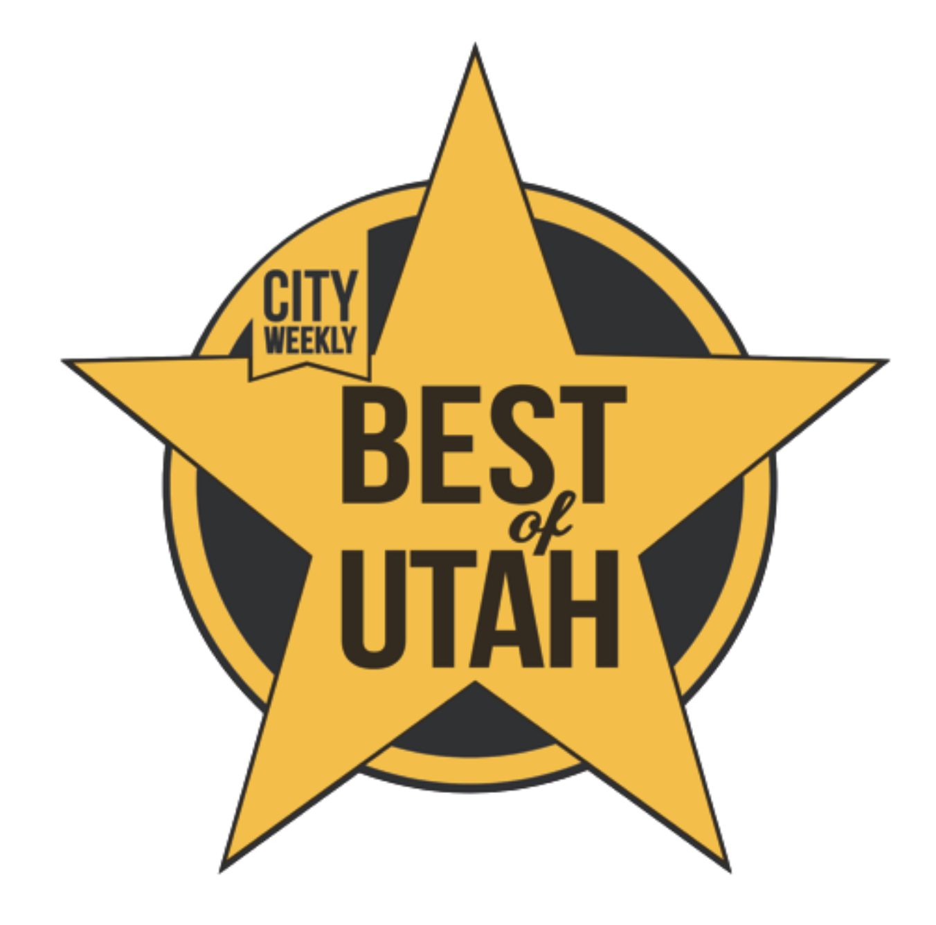 Award badge with a gold star and black and gold text, recognizing the 'Best of Utah' from City Weekly.