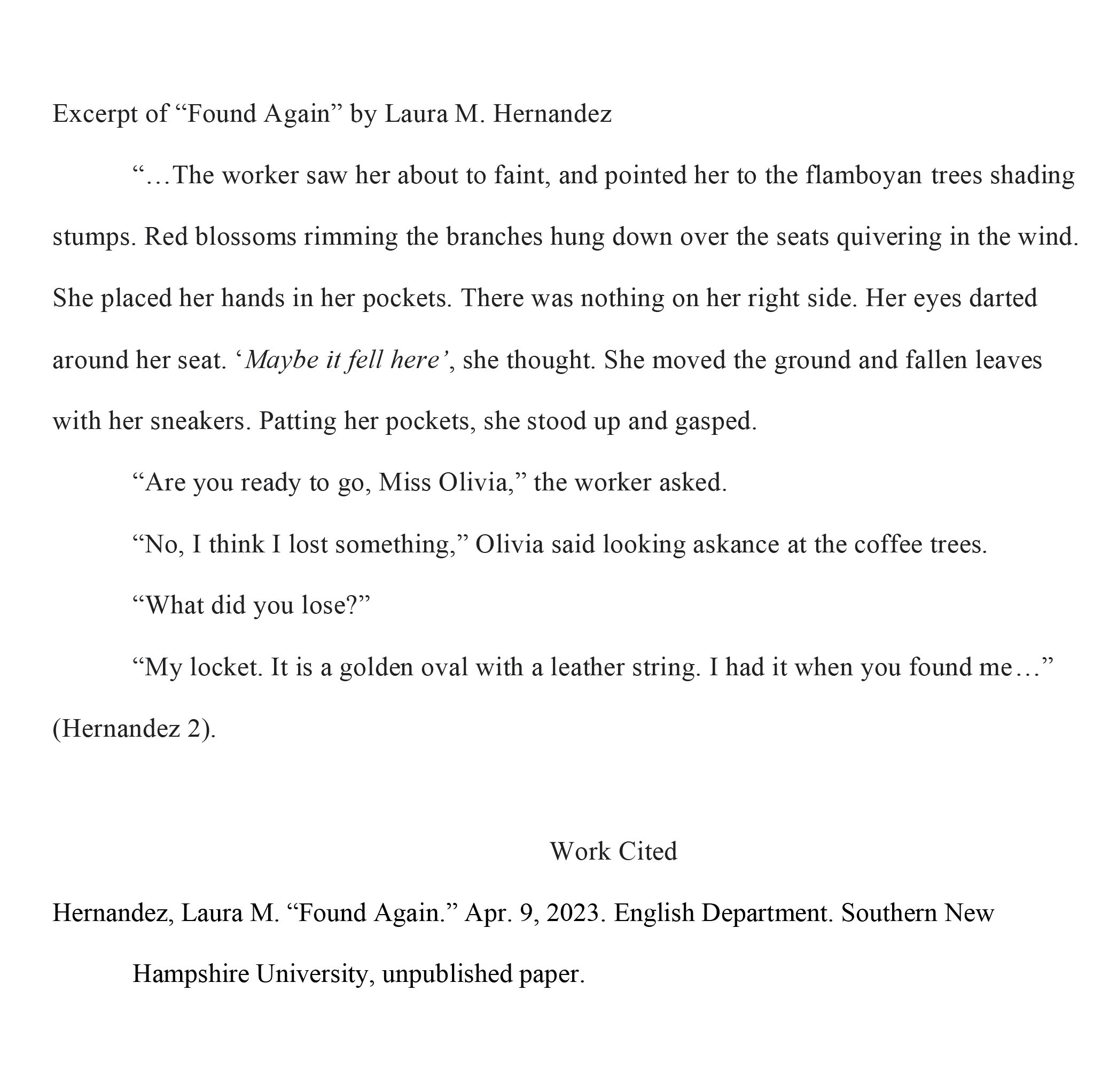Excerpt of "Found Again" by Laura M. Hernandez