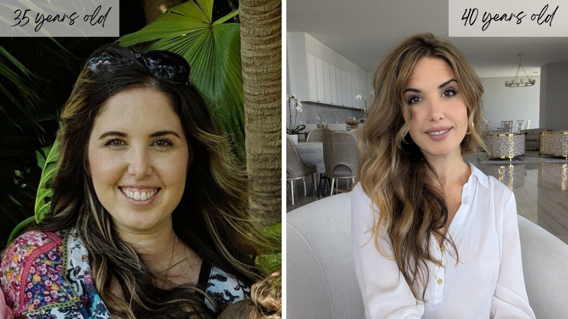 My before and after picture of my glow-up at 40 years old