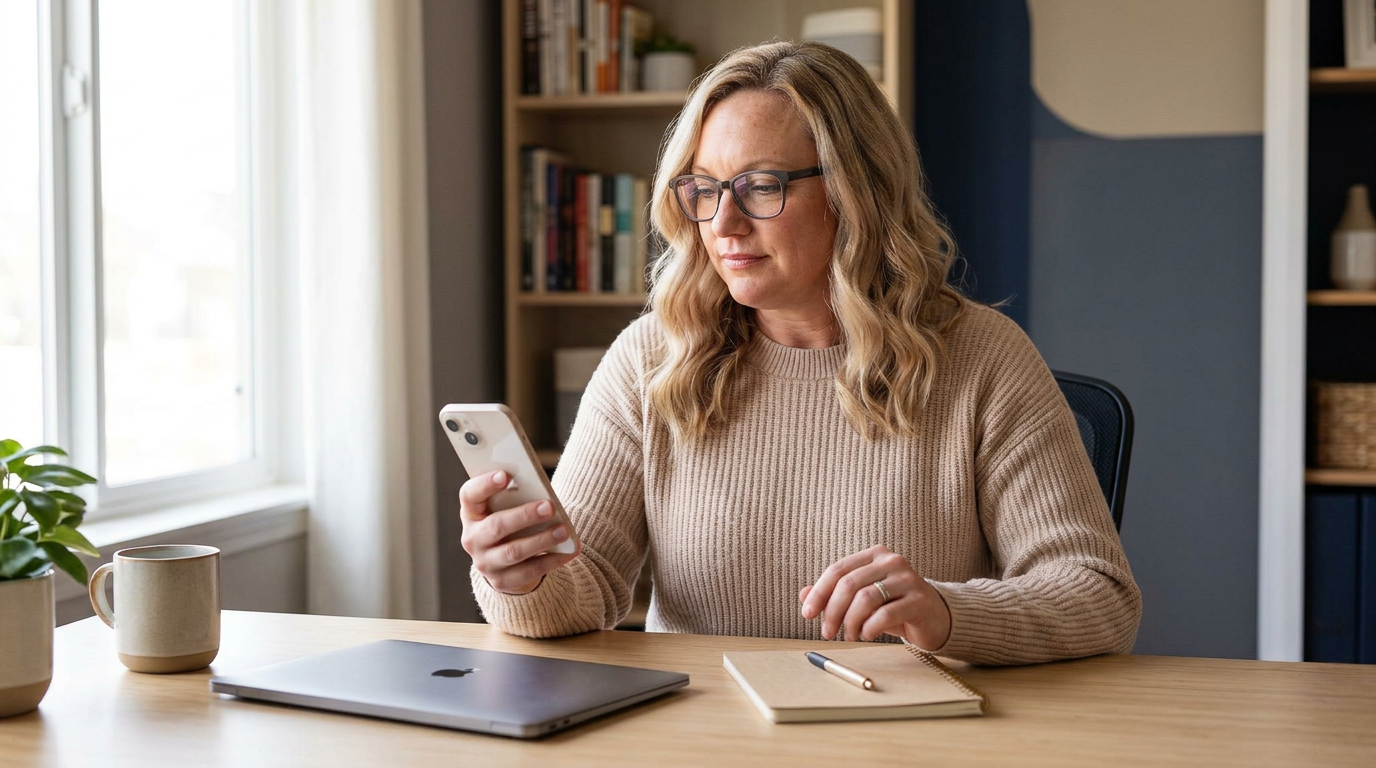 Laura Kimball working from her home office as a virtual assistant and creative support partner.
